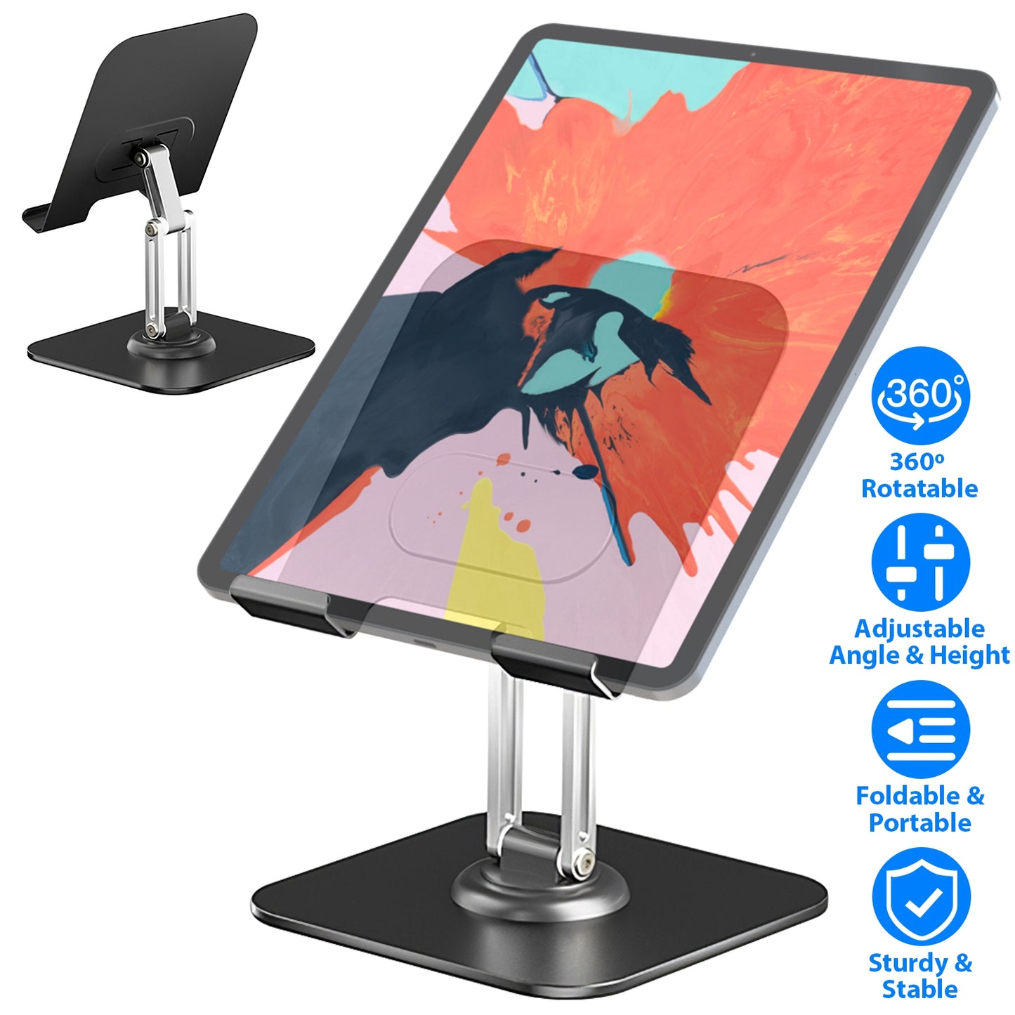 Foldable iPad Tablet Stand Adjustable Tablet Holder for Desk Rotatable Monitor Stand Holder Fit For iPad 11 10 9 8 7 Aluminum Alloy