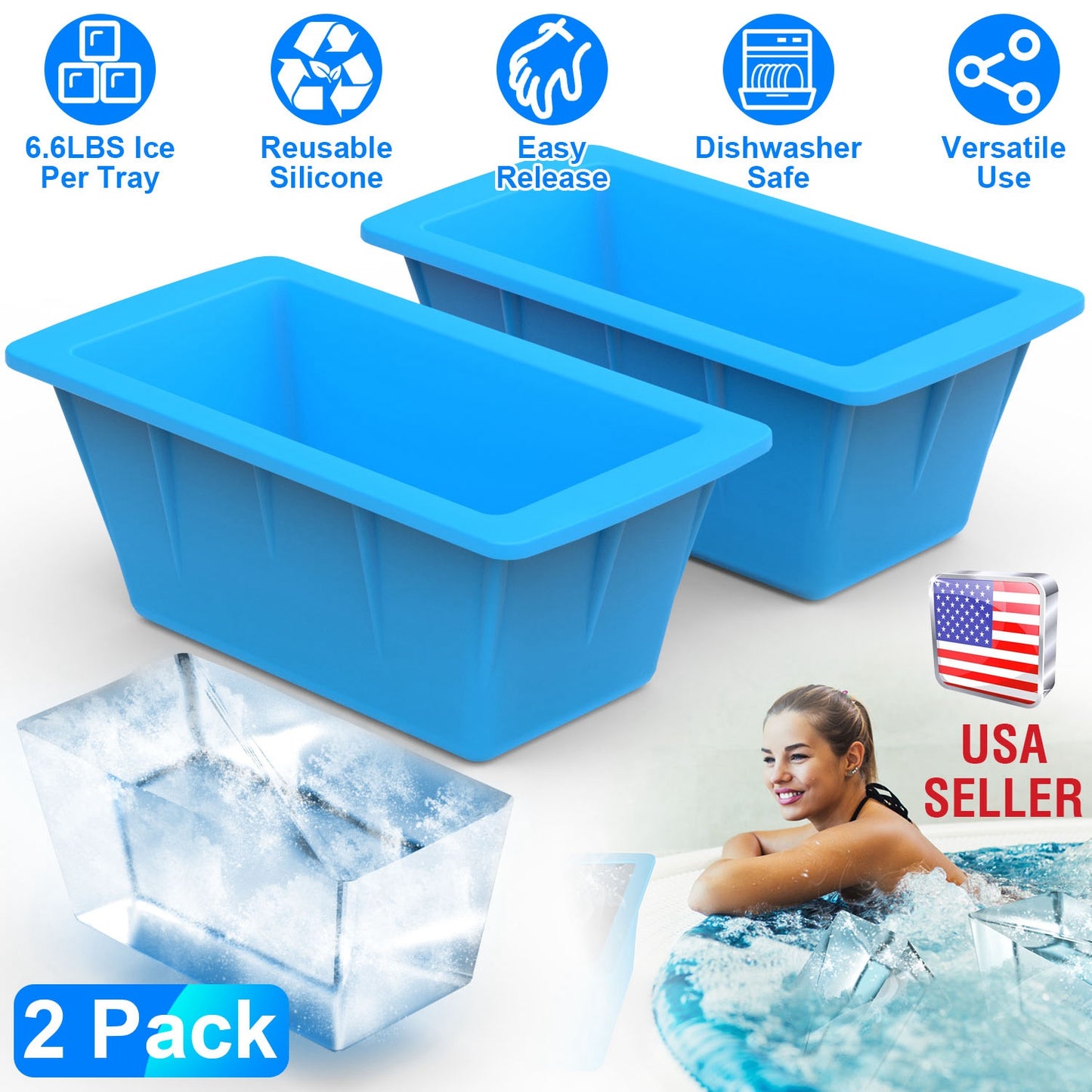 2 Pack 6.6LBS Silicone Freezer Molds Ice Block Molds Ice Pop Molds for Ice Baths Soup Seafood Freezing DIY Ice Decorations