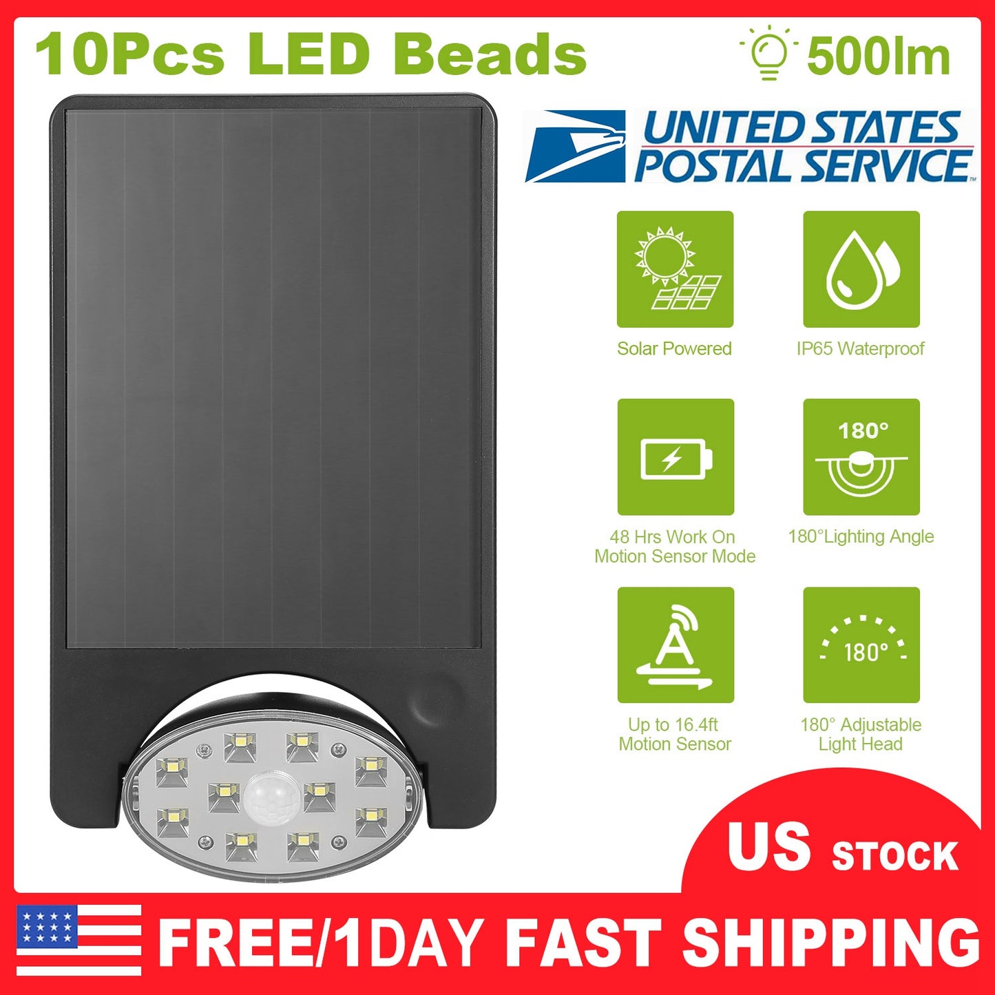 Solar Spotlights Outdoor 10LEDS Landscape Lights 120¡ Motion Sensor Lamps 180¡Lighting IP65 Waterproof for Garage Garden Front Door