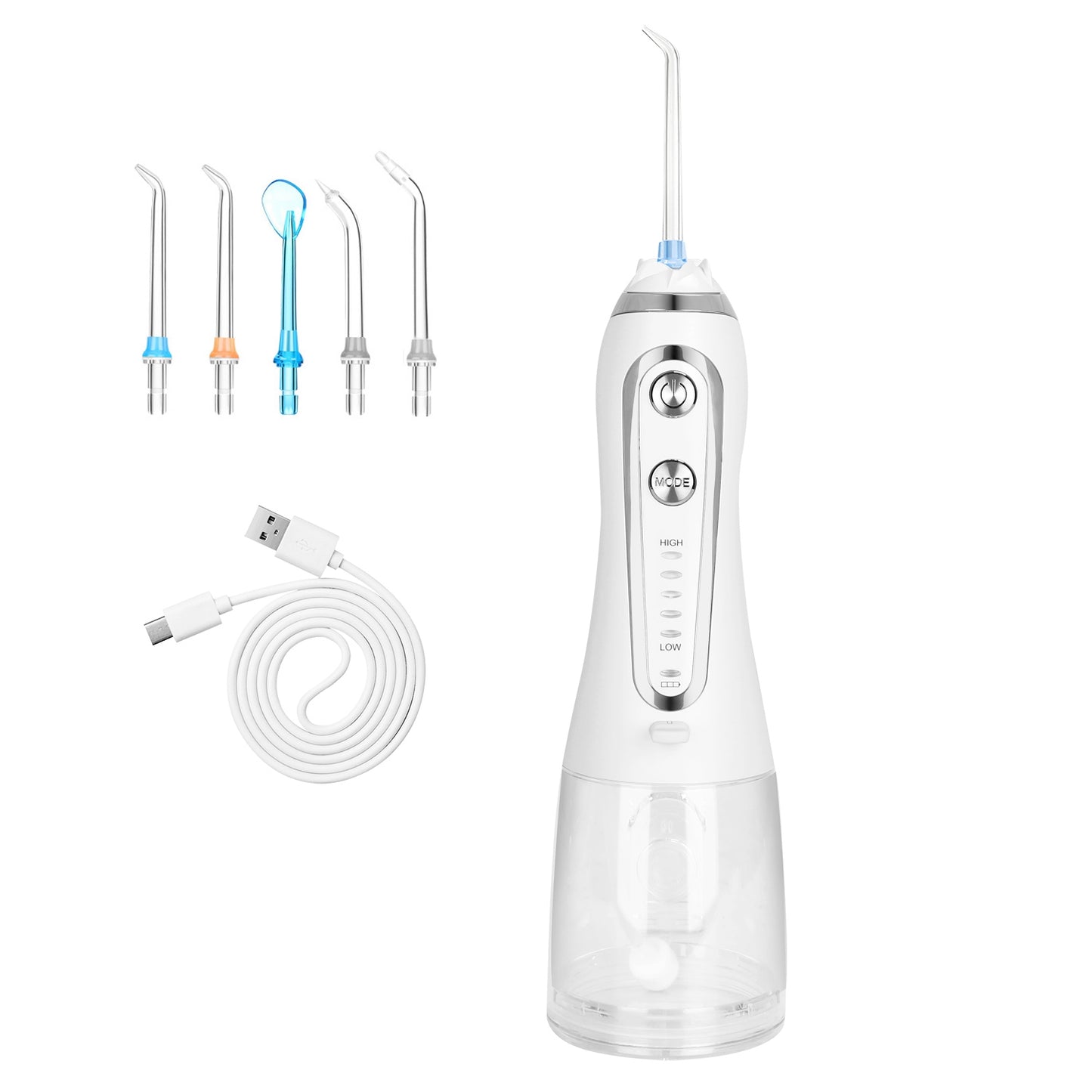 Portable Water Dental Flosser Cordless Rechargeable Dental Oral Irrigator IPX7 Waterproof Teeth Cleaner with 5 Modes 5 Nozzles 10.14oz Detachable Wate