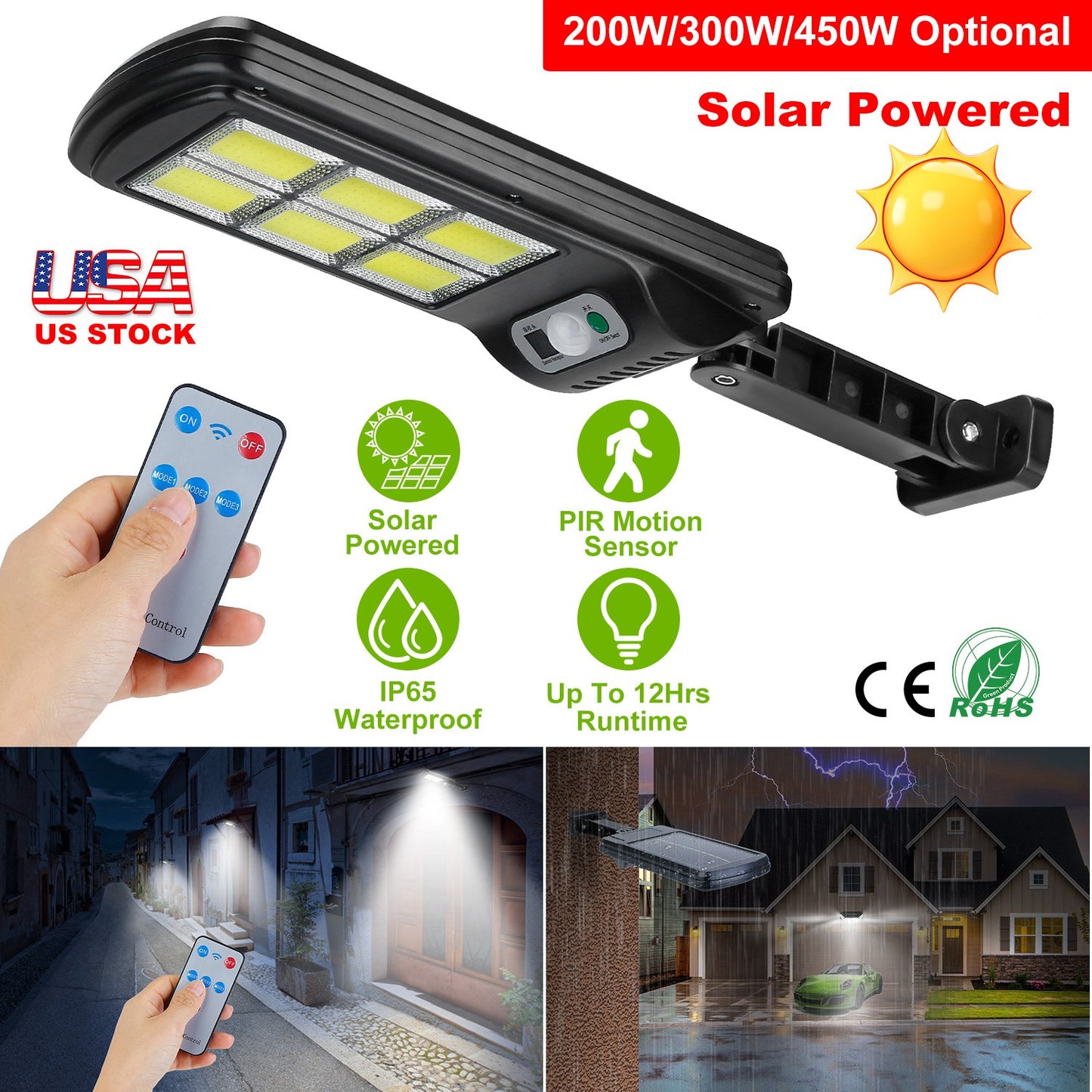 Solar Powered Wall Lights Outdoor 128LED Beads Motion Sensor Lamp IP65 Waterproof 3 Modes Sensor Light W/ Remote Control For Street Front Door Deck