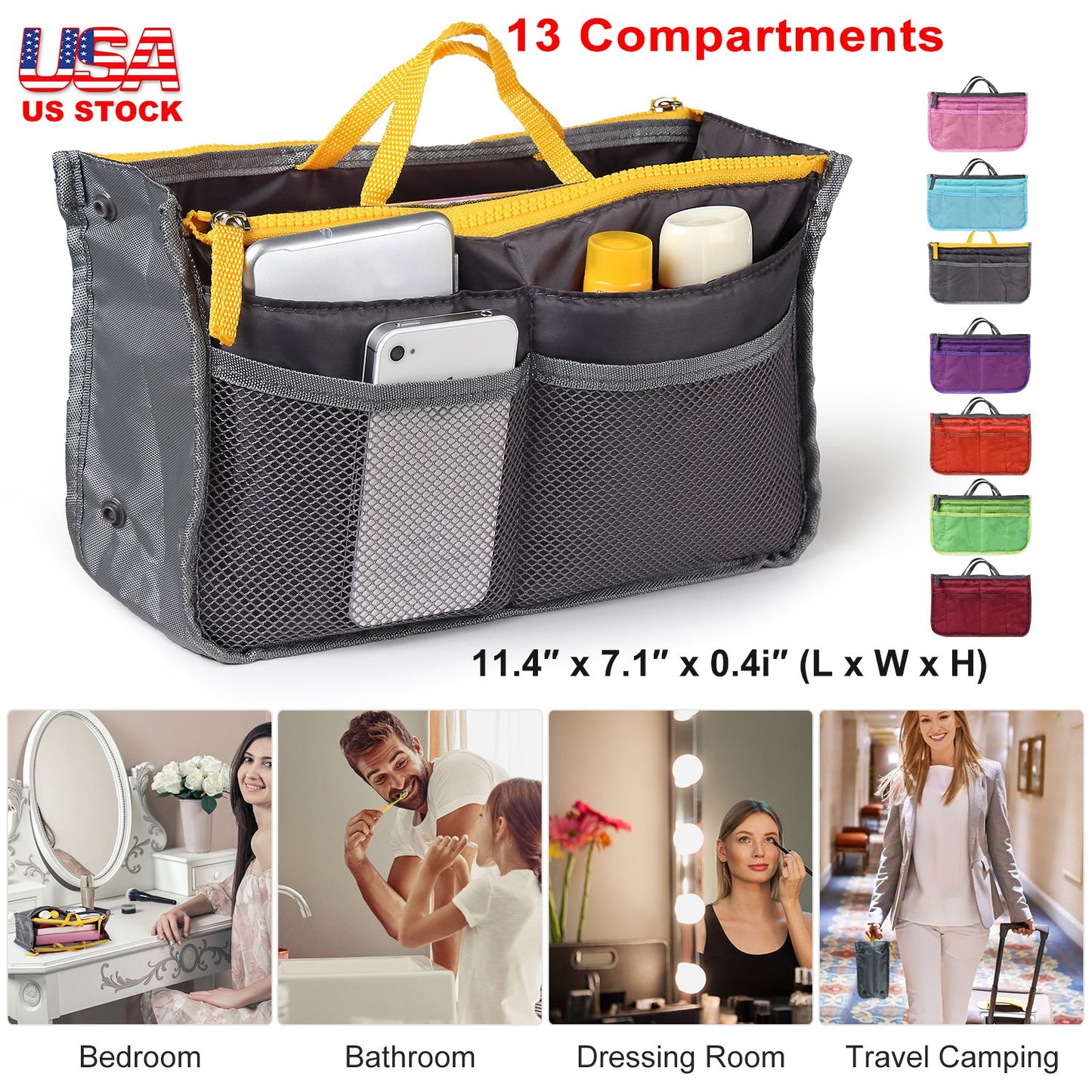 Women Lady Travel Insert Handbag Organiser Makeup Bags Toiletry Purse Liner w/Hand Strap