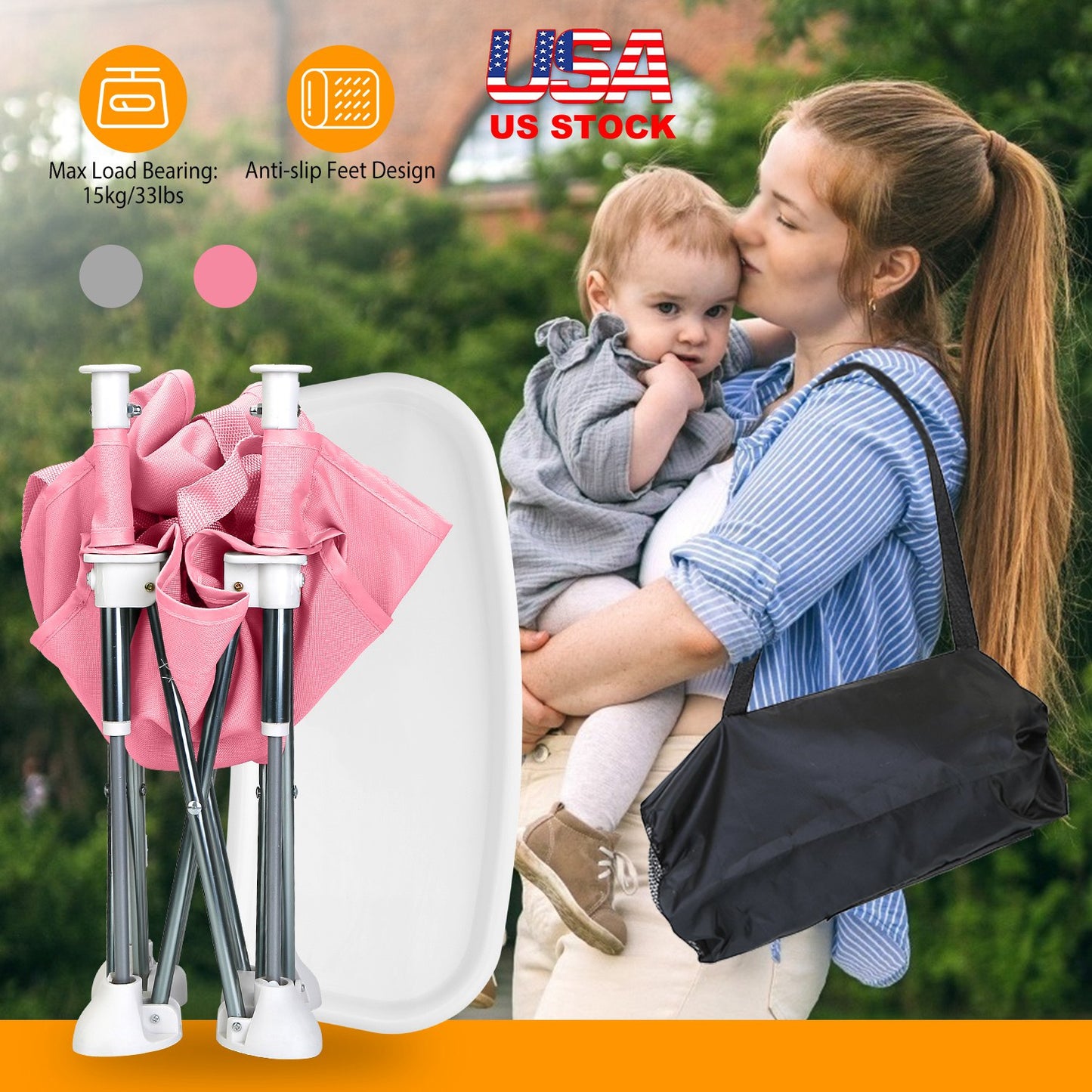 Travel Booster Seat Portable Baby Booster Chair w/ Detachable Tray Foldable Baby Chair Seat For Dining Camping Park Beach w/ Carry Bag
