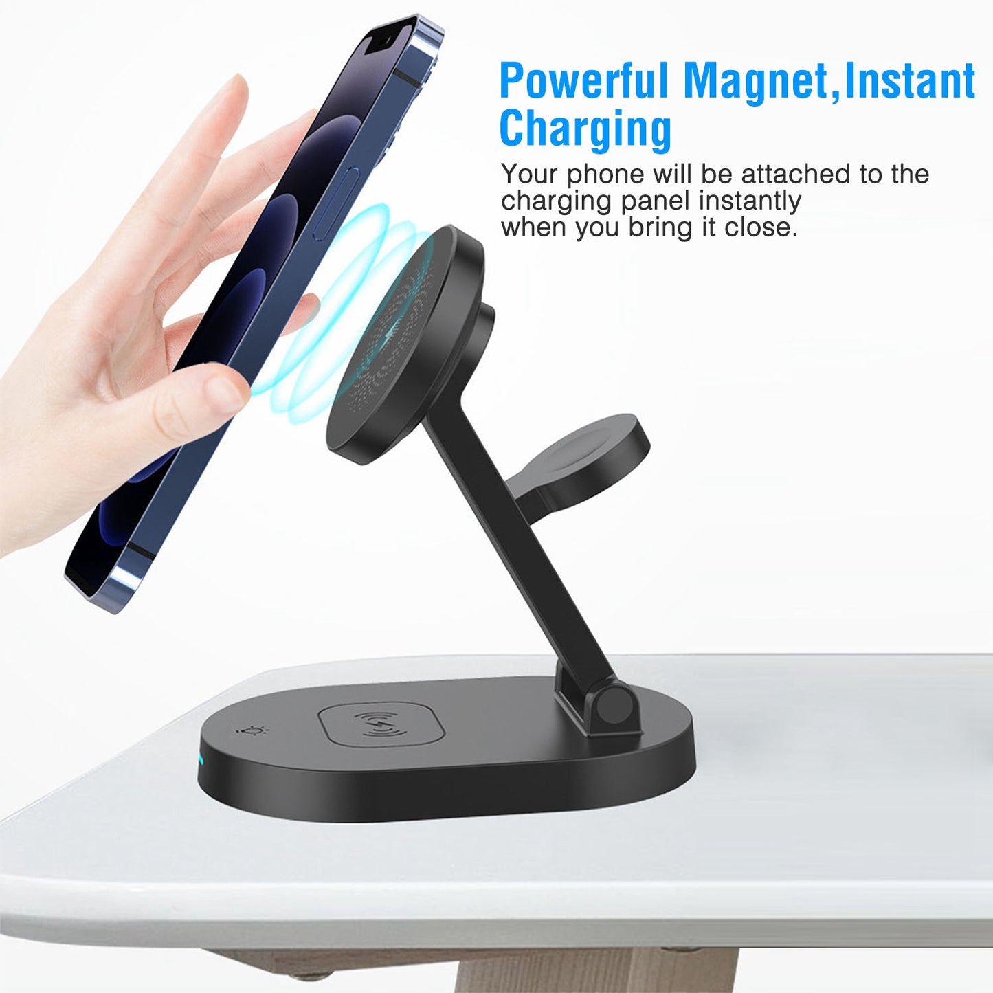 4 In 1 Magnetic Wireless Charging Station Dock Charger 15W Foldable Fast Charging Stand Fit for iPhone 13 12 Pro Pro Max Mini iWatch 7 6 5 4 3 2 1 Air