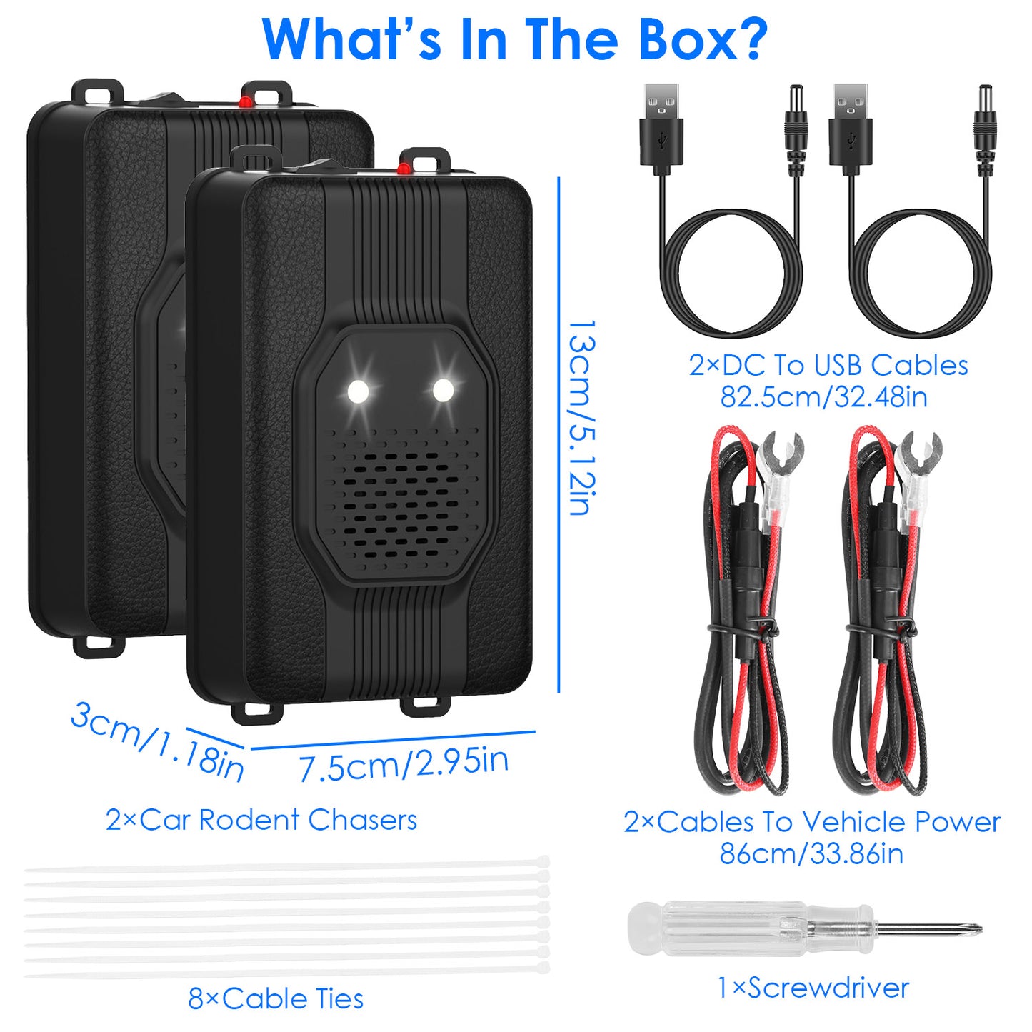 2 Pack Under Hood Ultrasonic Rodent Repeller Rodent Control Deterrent Chaser Blocker for Vehicle Indoor with Strobe Light 3 Power Supplies