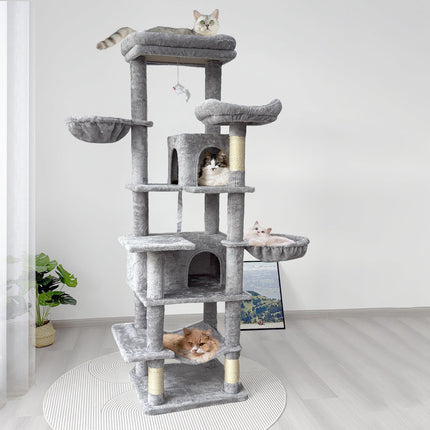 68-Inch Multi-Level Cat Tree with Hammocks & Scratching Posts