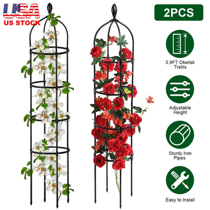 2 Packs Garden Obelisk Trellis 5.9FT Plants Tower for Climbing Plants Flower Vegetable Vine Support Rustproof Garden Plant Trellis Black