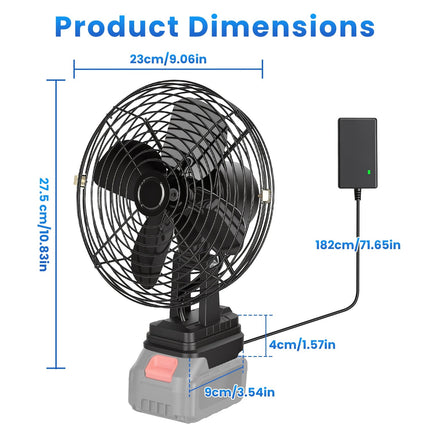 Portable Jobsite Fan 9" Compatible with Makita 21V Battery