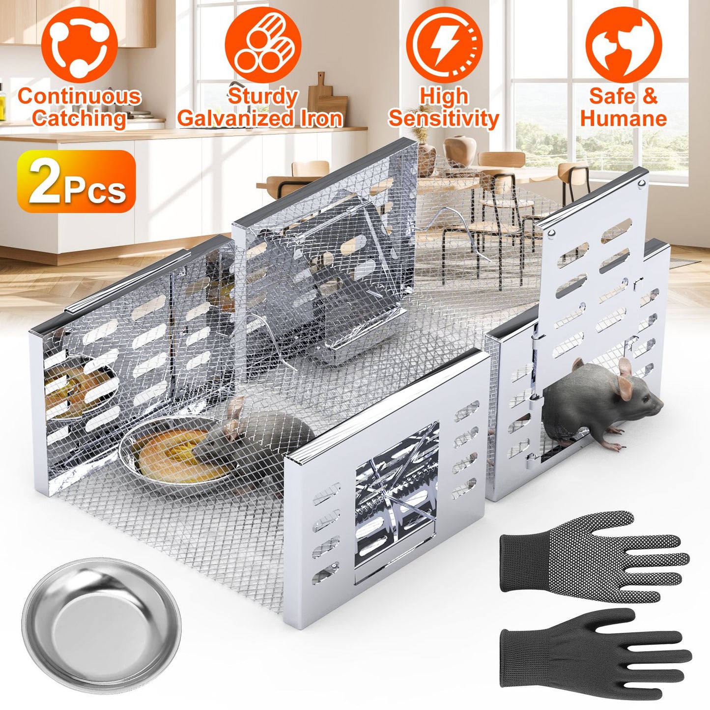 2Pcs Humane Rat Trap Catch and Release Live Mouse Cage Traps with Automatic Continuous Cycle Trapping for Chipmunk Rodent Mouse Small Animals
