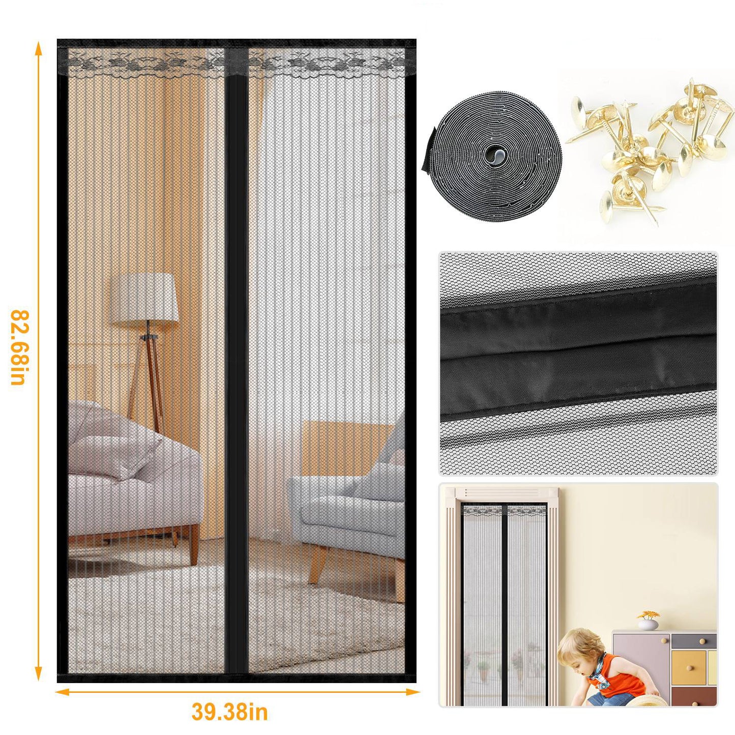Magnetic Mesh Curtain Hands-free Fly Mesh Door Curtain 39x82Ó Self-adhesive Door Screen Anti Mosquito Bugs