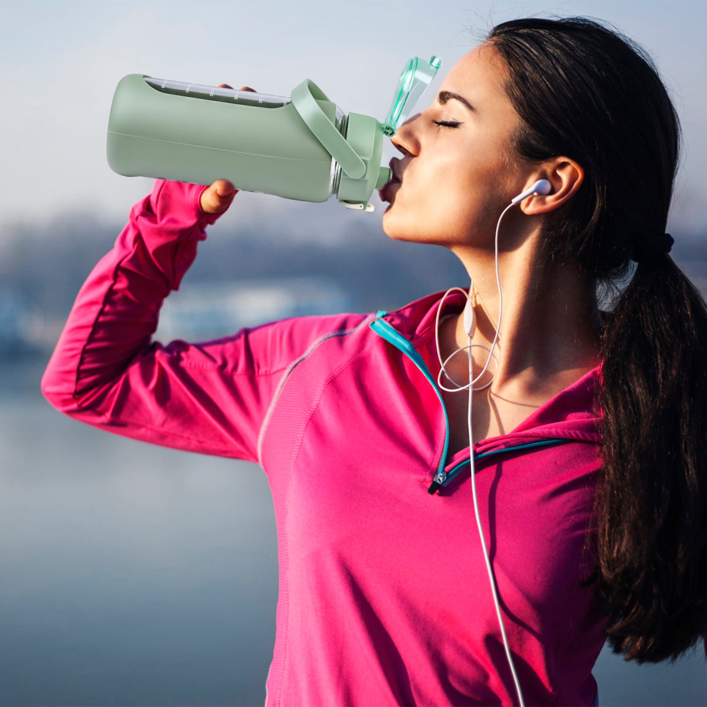 34Oz Glass Water Bottle Sports Water Bottle Motivational Water Bottle Water Intake Tracker Bottle with Straw Time Marker Silicone Sleeve Handle for Gy