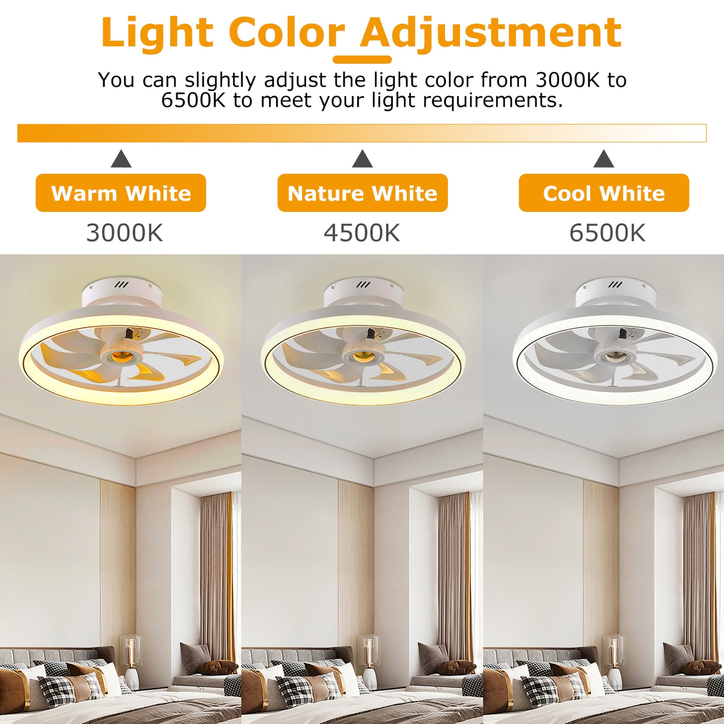 19.7in Ceiling Fan with 60W Light RoundÊPendant Fan Lamp LED Ceiling Fan with 6-Fan Speed 3000-6500W Light Color Adjustment Remote Control Timer APP C