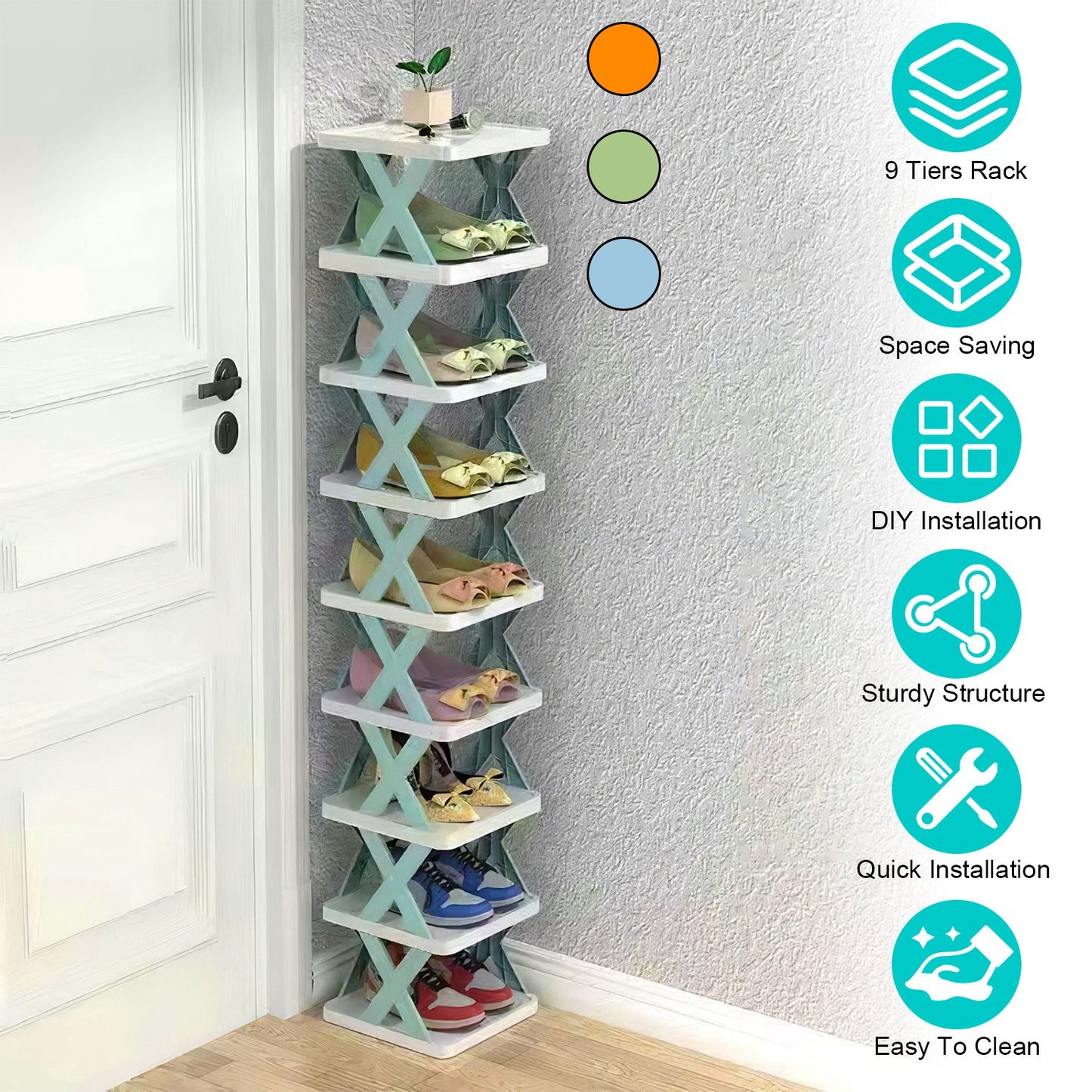 9Tier Narrow Entryway Shoe Rack Plastic Vertical Shoe Organizer Space Saving Free Standing Shoes Storage Shelf Closet Hallway