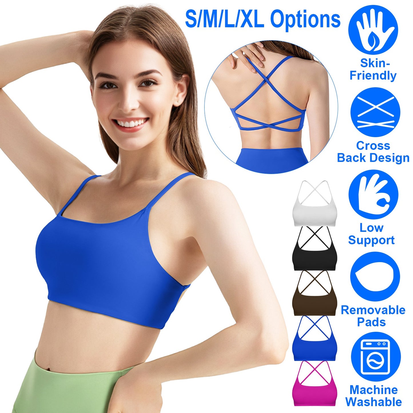 Women Cross Back Sport Bras Padded StrappyÊCrop Open Back Low Impact Bras SexyÊFitnessÊTank Tops with Removable Pads Thin Straps for Gym Yoga Workout