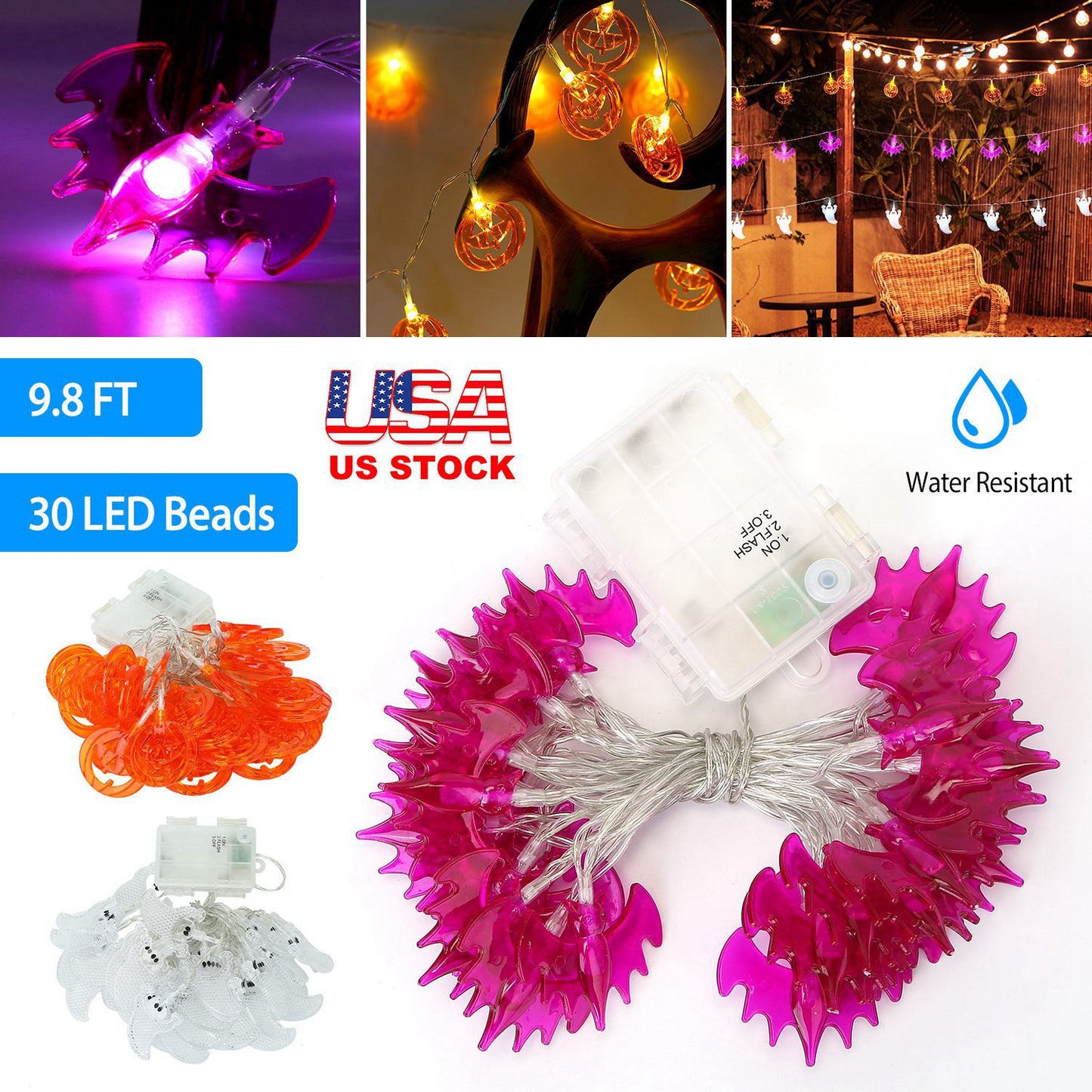 Halloween Pumpkin String Lights 30 LEDs 9.8ft Halloween String Lights Decorative Fairy Lights For Party Bedroom Home Festival Decoration