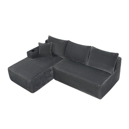 96" L-Shaped Sectional Sofa with Chaise in Plush Corduroy