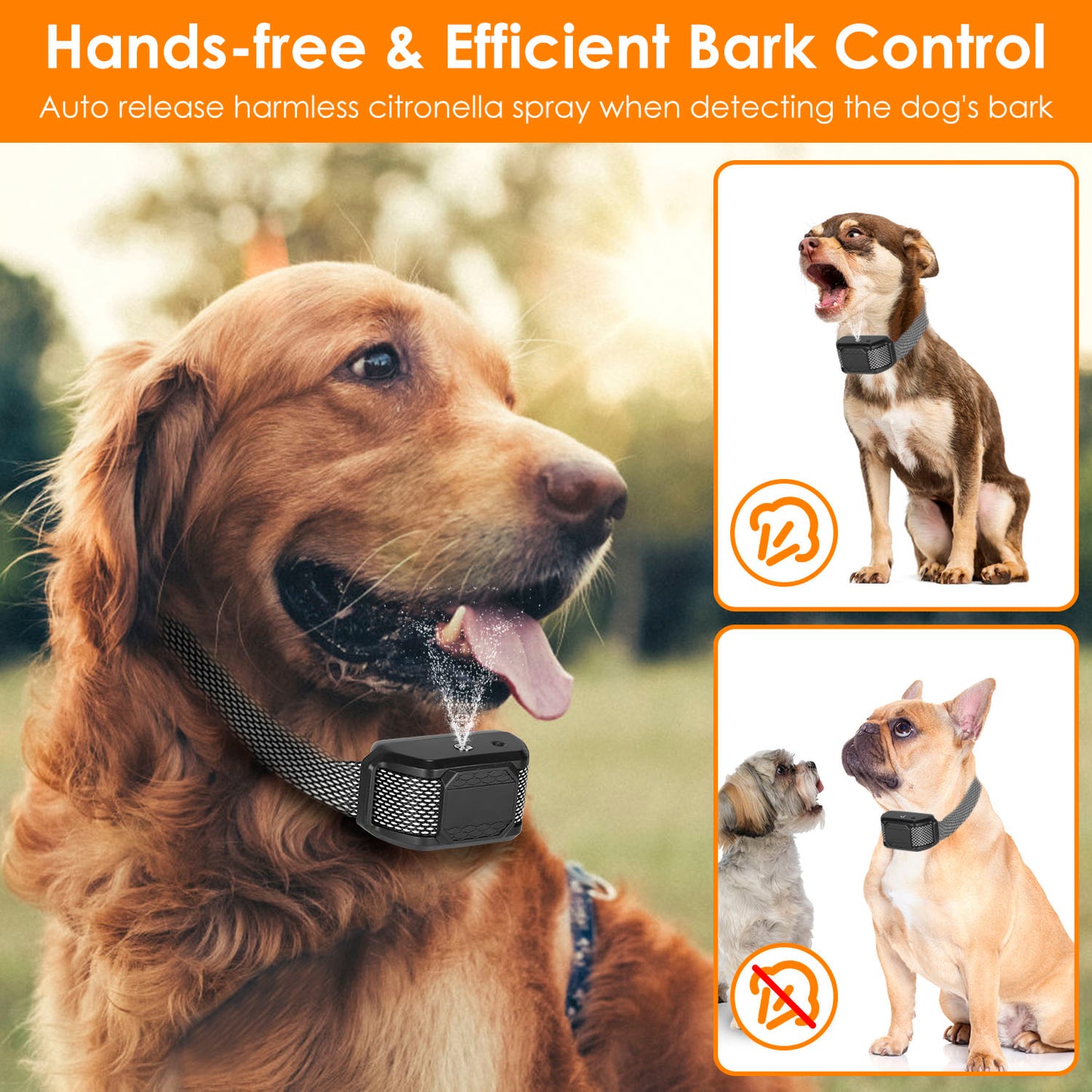 Citronella Bark Collar for Dogs Spray Bark Collar Anti Barking Control for Small Medium Large Dogs IP65 Waterproof No Electric Shocks