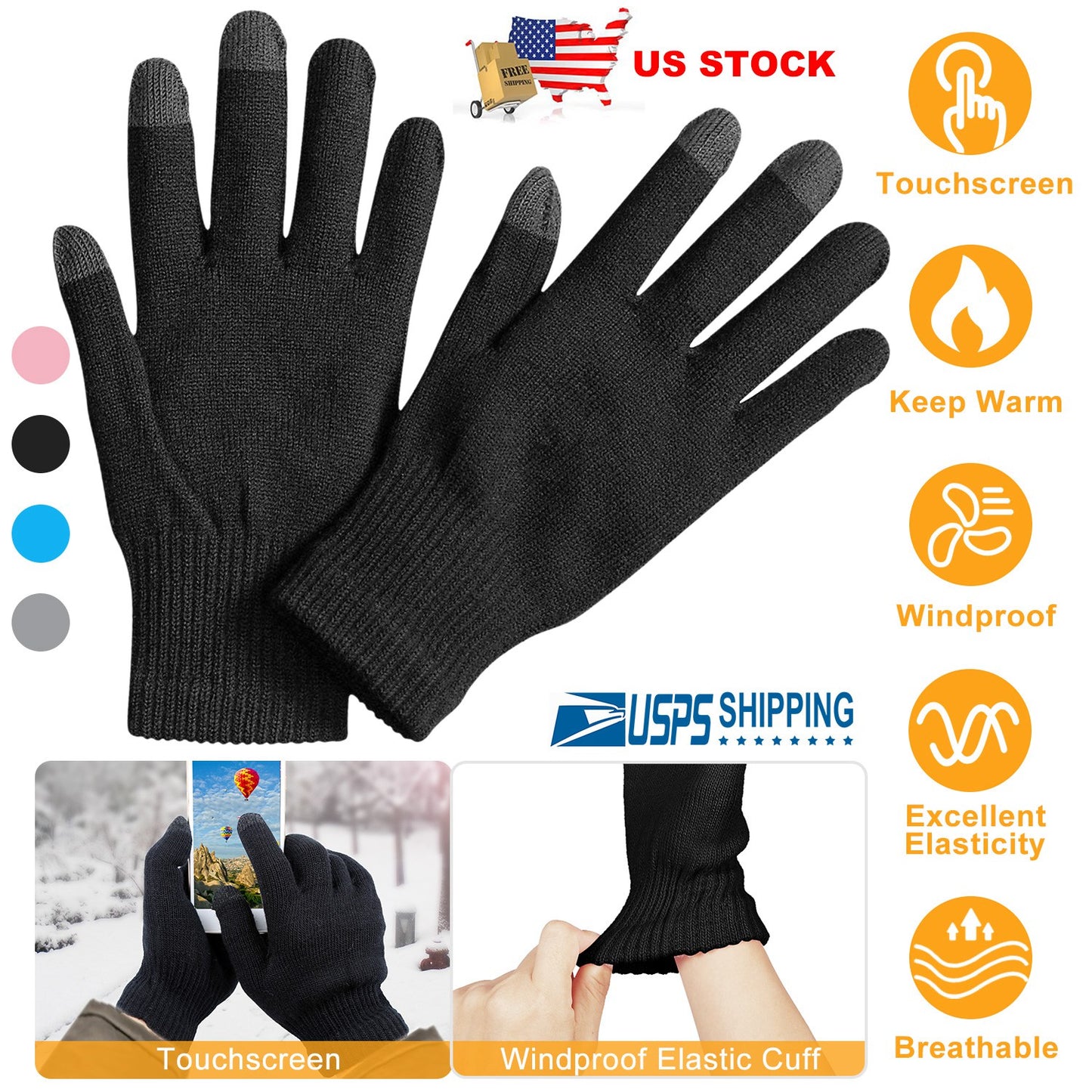 Unisex Winter Knit Gloves Touchscreen Outdoor Windproof Cycling Skiing Warm Gloves