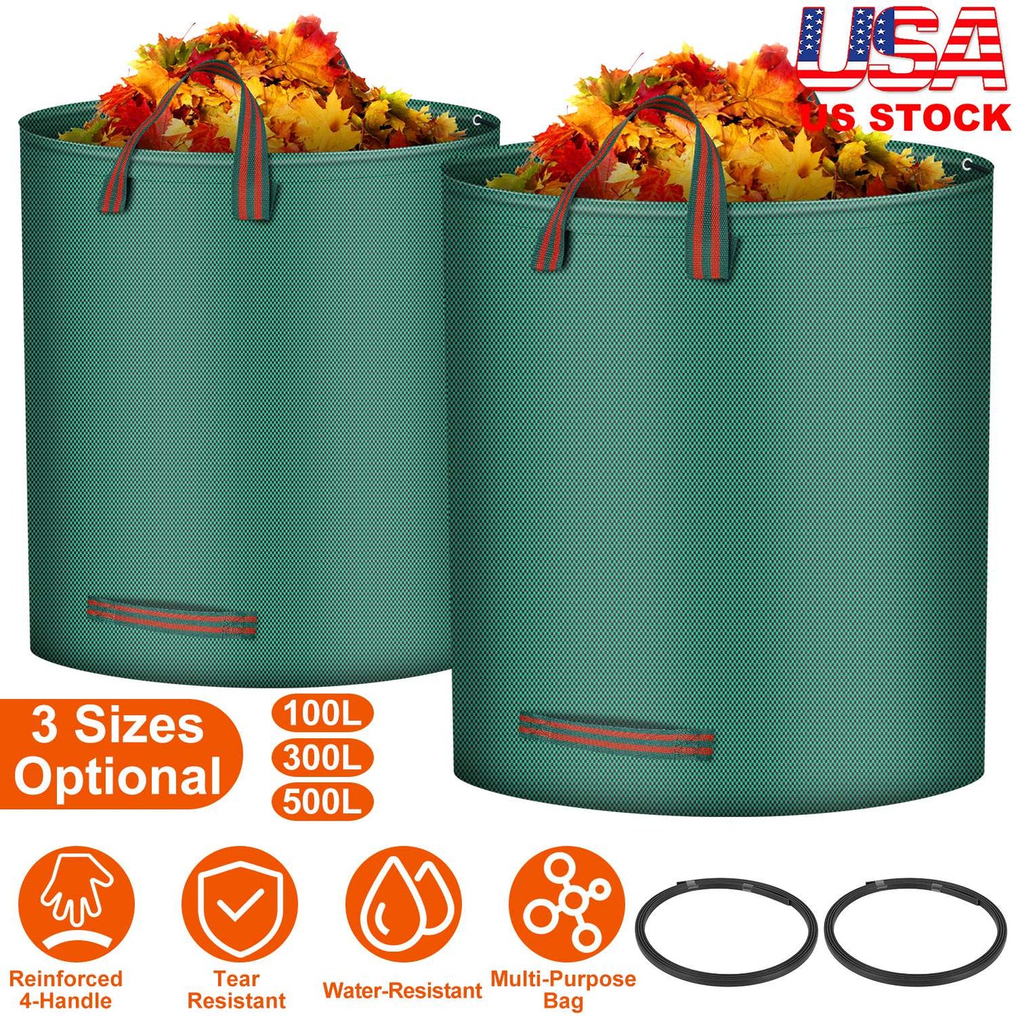 2Pcs 26.42Gallons Round Garden Waste Bags Waterproof Reusable Grass Rubbish Leaf Sacks Home Garden Lawn Yard Trash Bags With 4 Handles