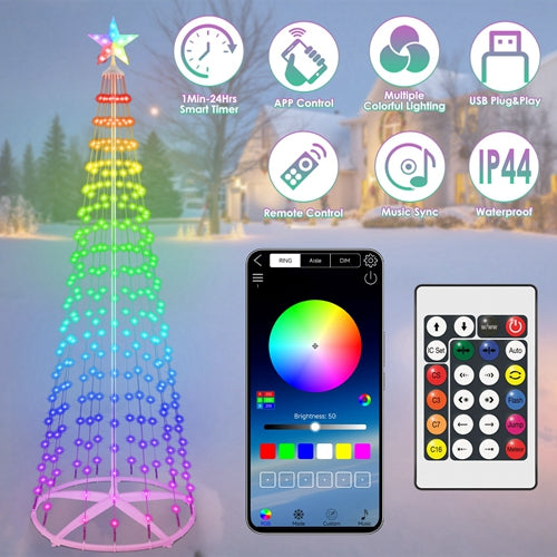 LED Smart Christmas Cone Tree – App & Remote Control, 210 Modes, Waterproof