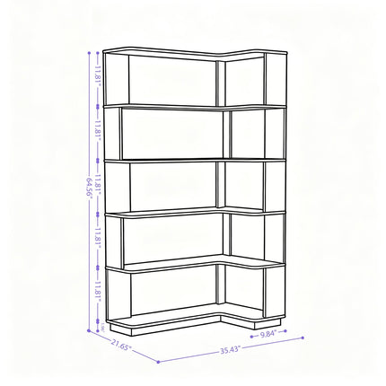 5-Tier L-Shaped Corner Bookshelf with 6 Open Shelves