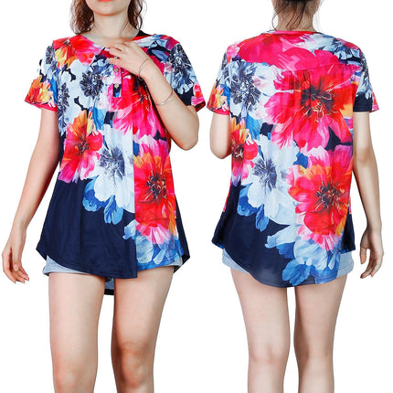Women Summer Shirts Tops Loose Short Sleeve T Shirts Casual Floral Printed Button Shirts Blouse S-XXL