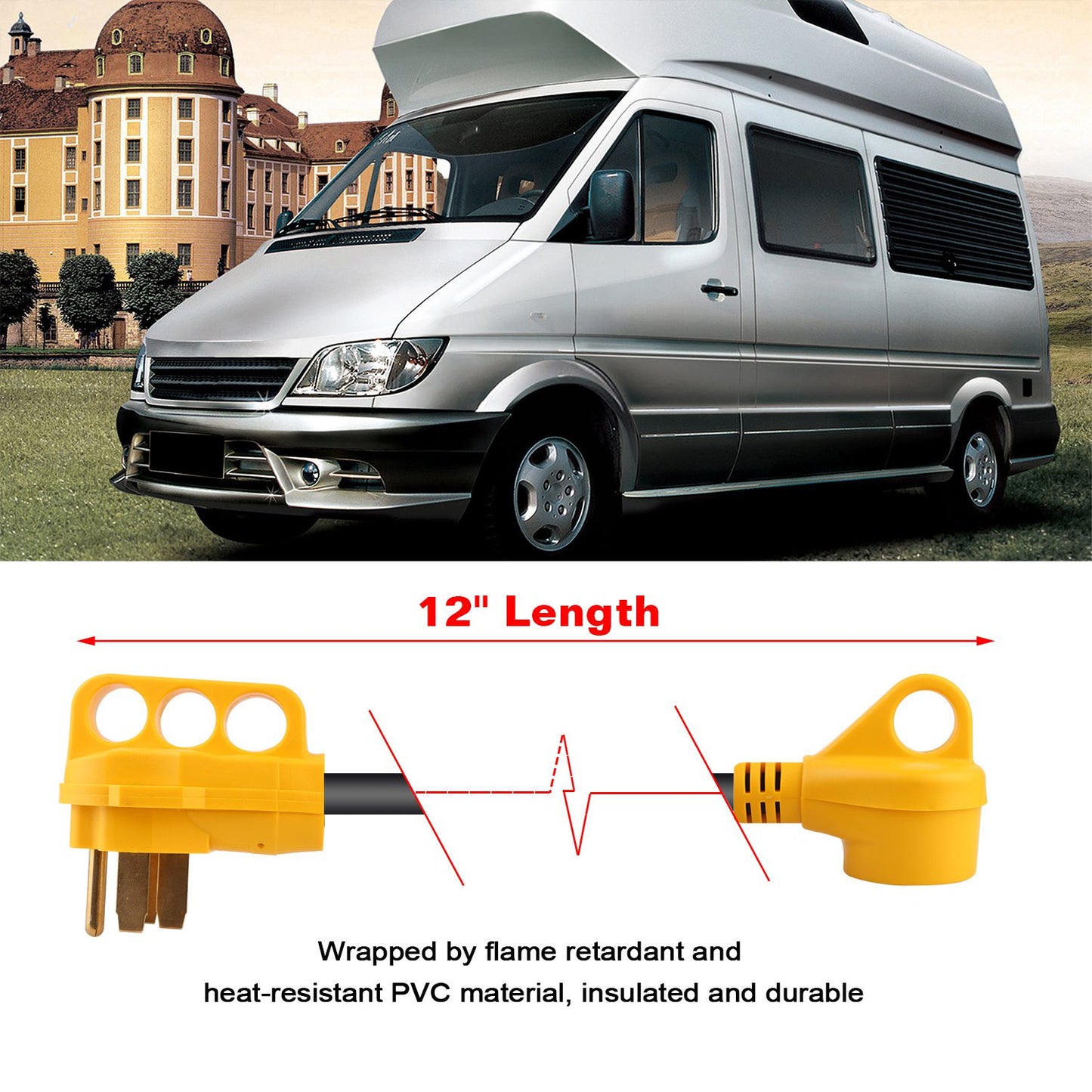 iMounTEK RV Electrical Dogbone Converter 50 AMP Male To 30 AMP Female Adapter Cable 12inch w/ Handle