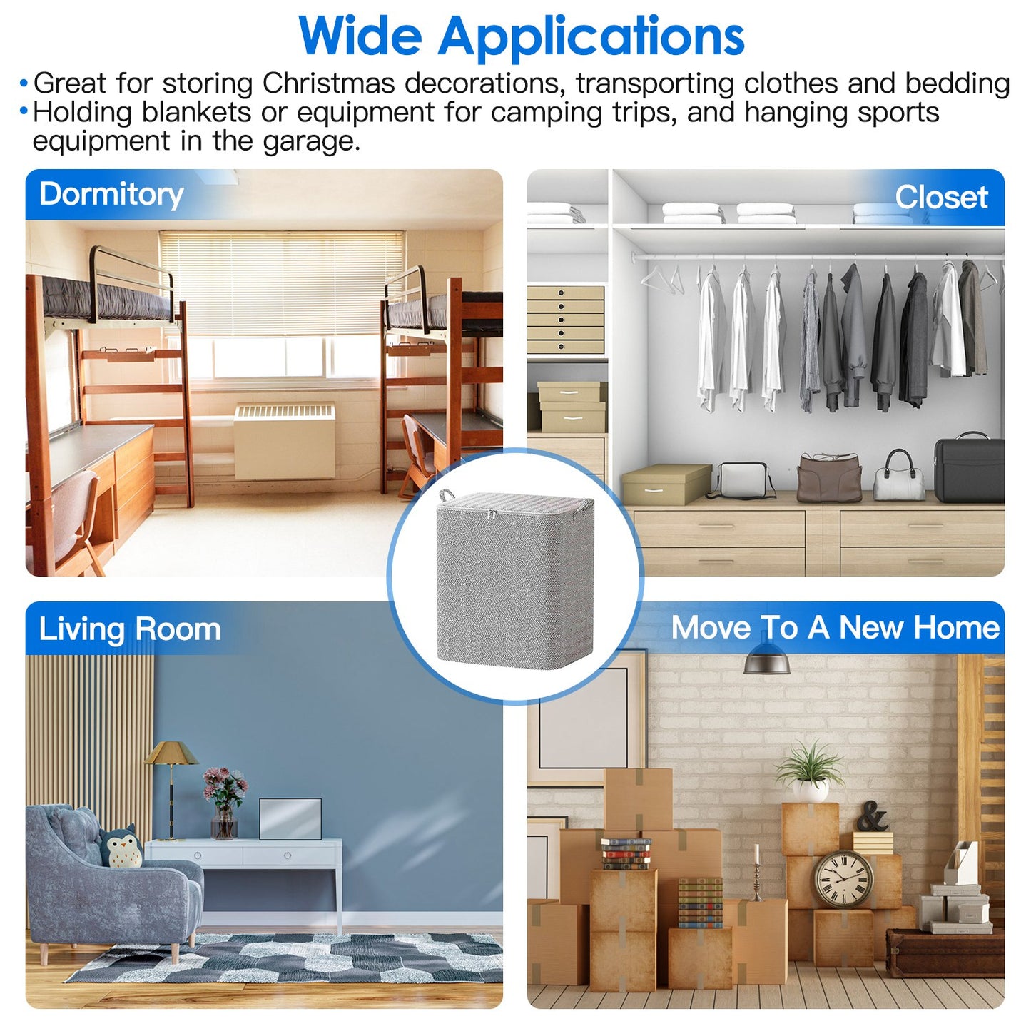 4 Pack Foldable Non Woven Storage Bags Closet Organizers Wardrobe Sorting Baskets with 2 Handles Dustproof Lid Zipper for Clothes Quilt 30L 110L 150L