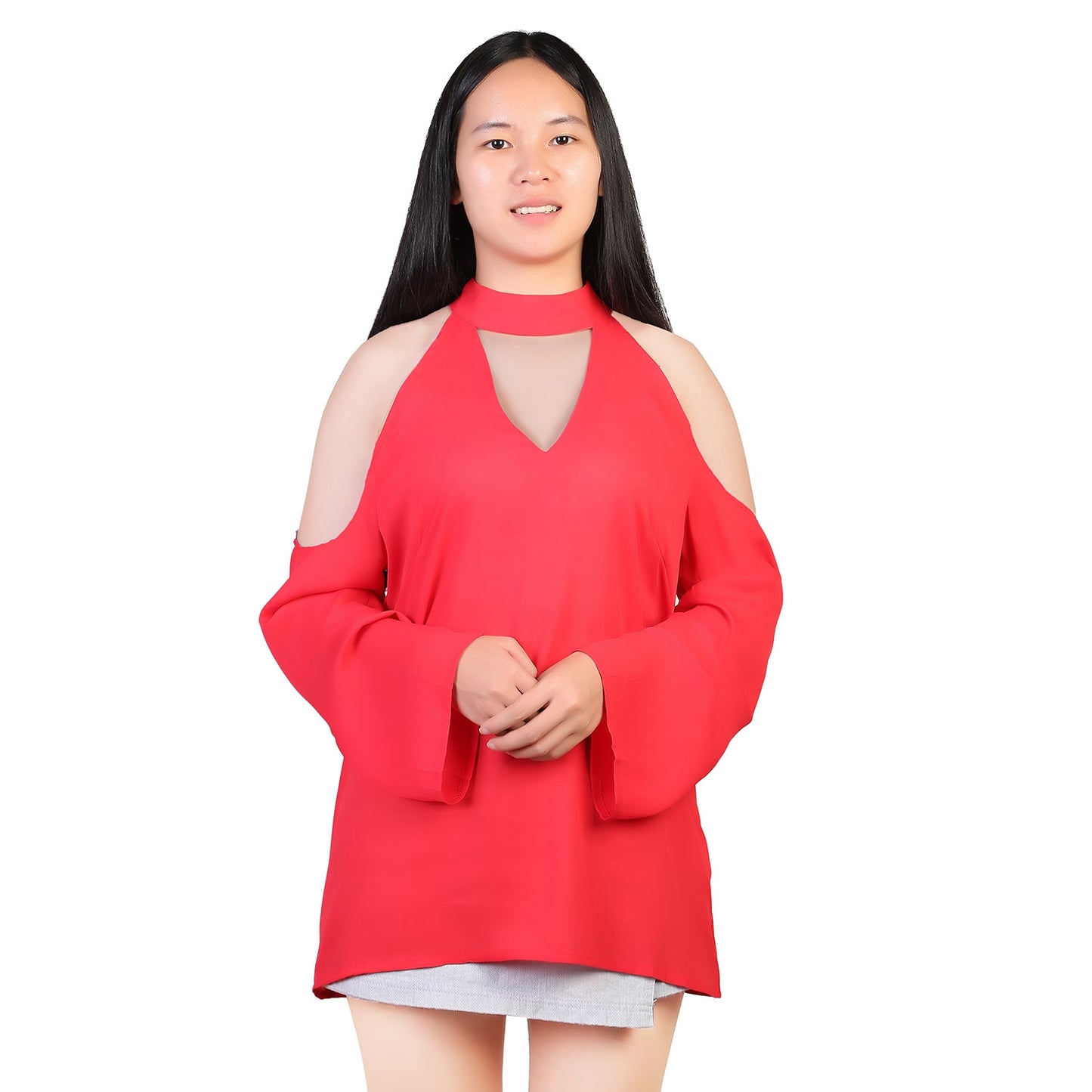 Women\'s Sexy Off The Shoulder Blouses Cold Shoulder Tops V-Neck Long Sleeve T-Shirt Solid Color Summer