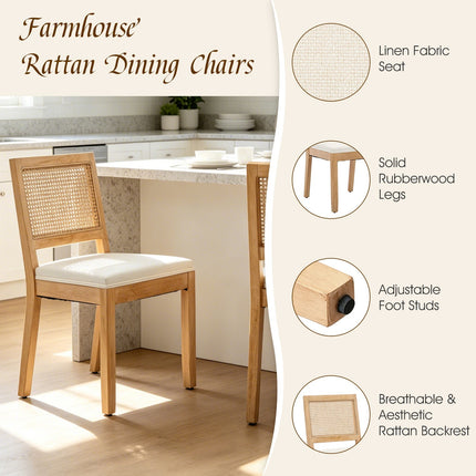 French Oval Rattan Back Dining Chairs Set of 2 - Solid Wood