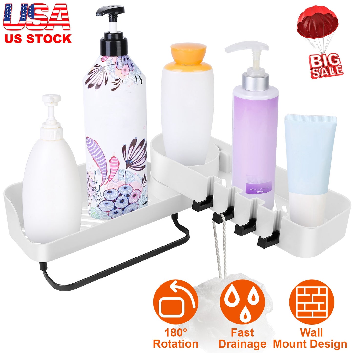 180¡ Rotatable Bathroom Corner Caddy Shelf No Drilling Wall-Mounted Storage Rack for Toiletries