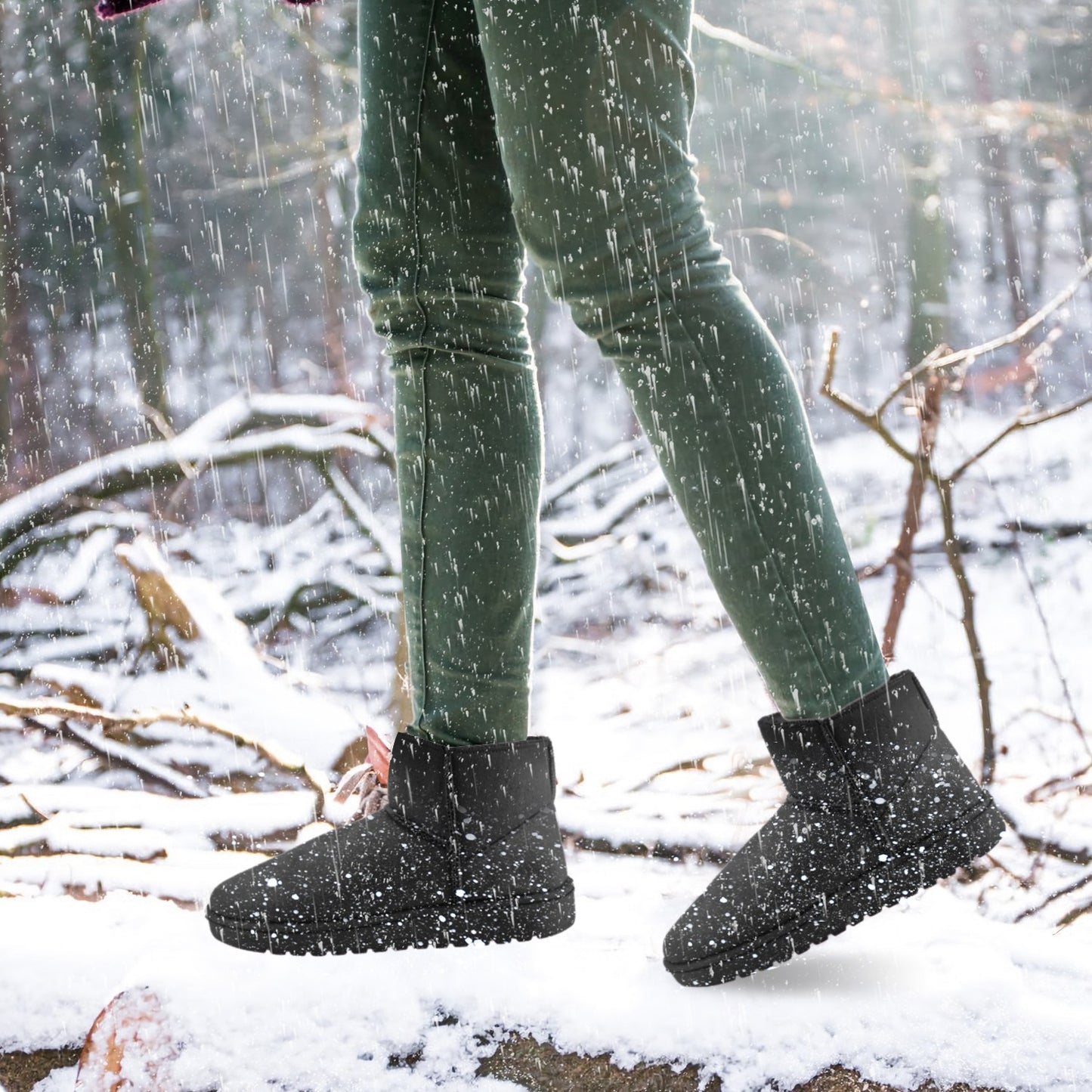 Women Lady Snow Boots Suede Mid-Calf Boot Shoe Short Plush Warm Lining Shoes w/ Anti-slip Rubber Base Knitting Design