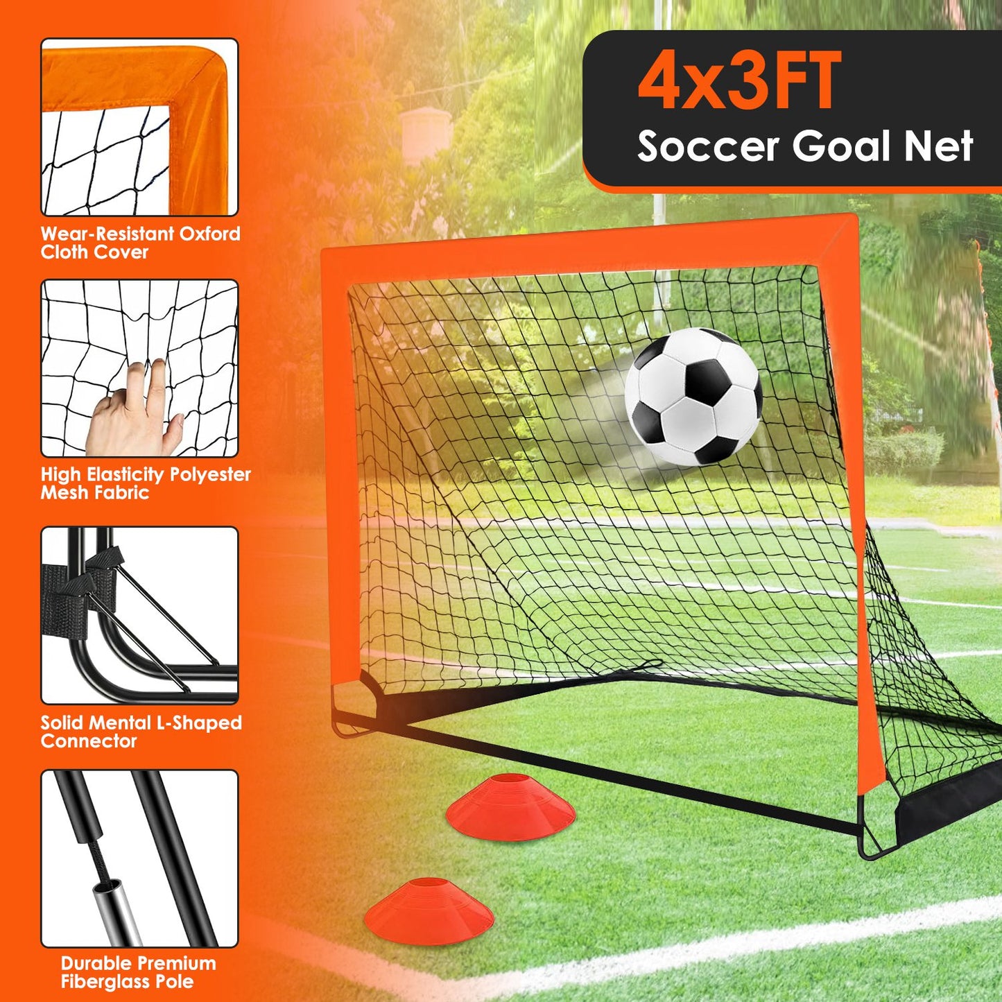 Kids Soccer Goal Training Equipment Set For Backyard Foldable 4x3FT Soccer Net Agility Ladder Inflatable Soccer Field Cones Portable Soccer Practice N