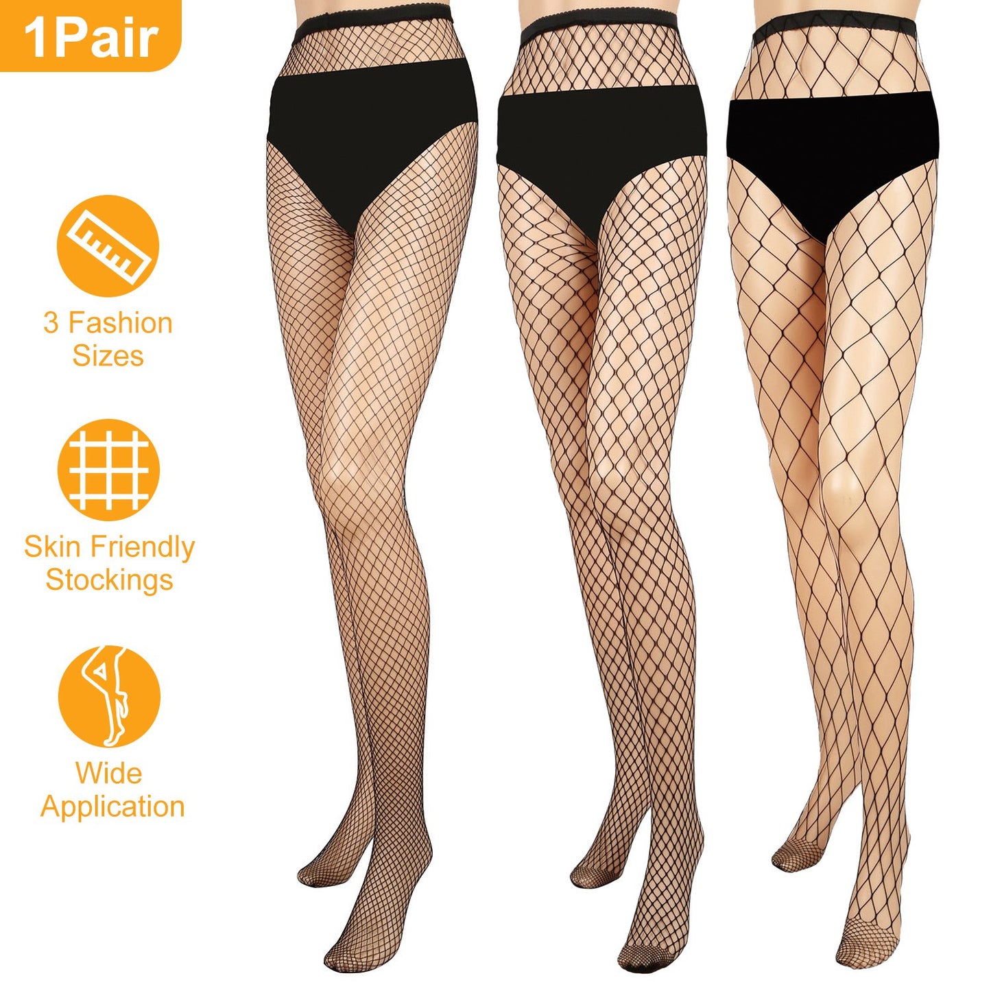 Women Fishnet Tights Sexy High Waist Fishnet Pantyhose Stretchy Mesh Hollow Out Tights Stockings w/ Small Medium Large Hole Choices