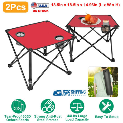 2Pcs Foldable Camping Table Portable Picnic Table Lightweight Travel Desk with 2 Cup Holders/Table Carrying Bag