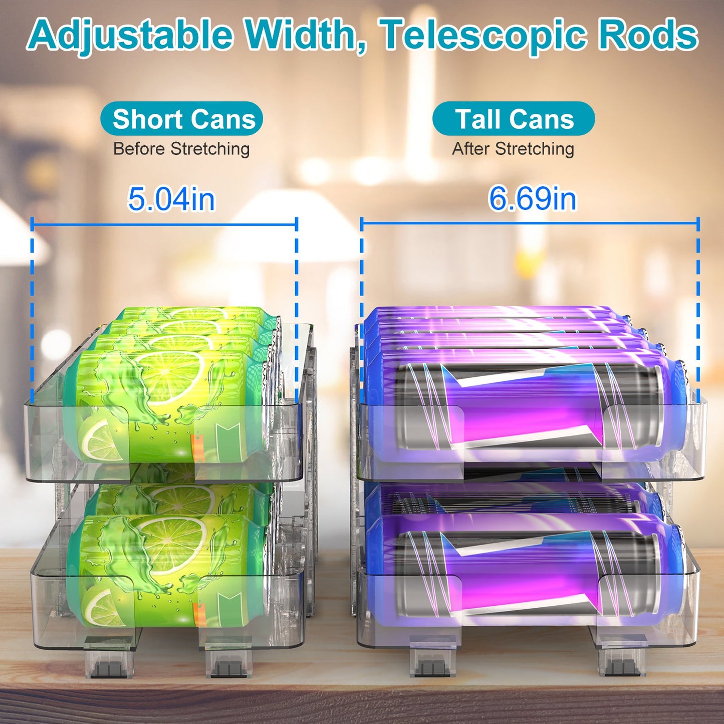 2Pack Adjustable Soda Can Organizers 2-Tier Pop Can Holders Beverage Dispensers For Fridge Pantry Cabinet 7¼ Slope Auto Rolling