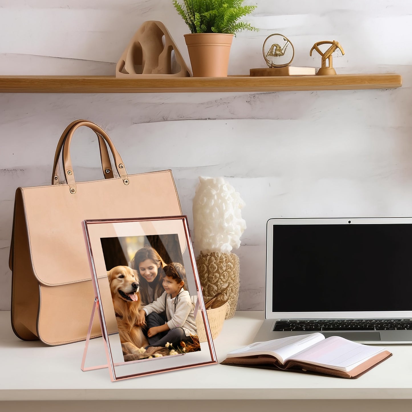 2Pcs Standing Rose Gold Metal Picture Frames 5x7IN 8x10IN Vertical Tabletop Floating Photo Frame Double-Glazed Glass Pressed Flower Frame for Home Dec