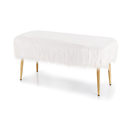 Upholstered Faux Fur Vanity Stool with Golden Legs for Makeup Room
