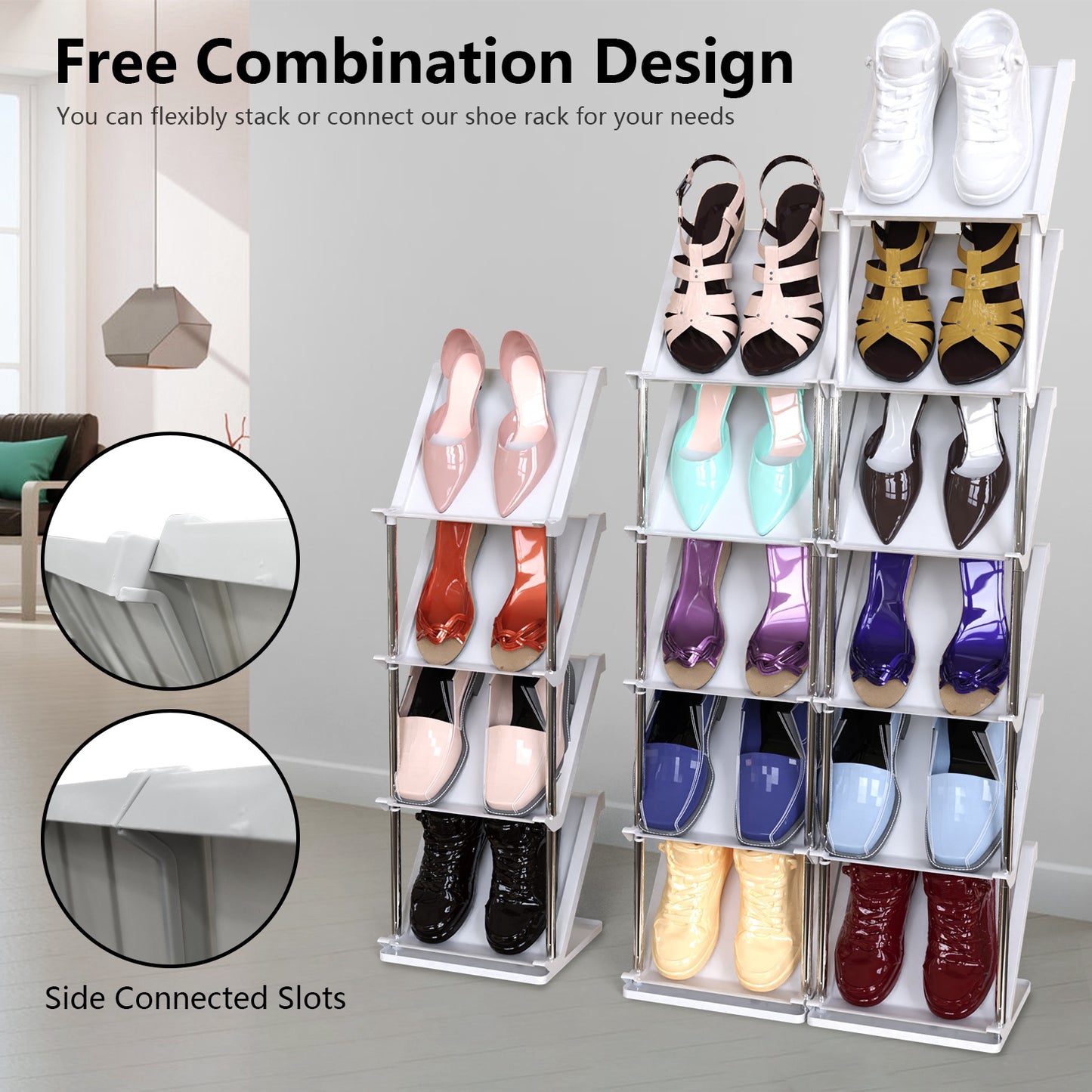 8 Tier Vertical Shoe Rack Narrow Free Standing Storage Organizer for Entryway Space-Saving Stackable Shoe Holder Corner Shoe Tower For Entryway Bedroo