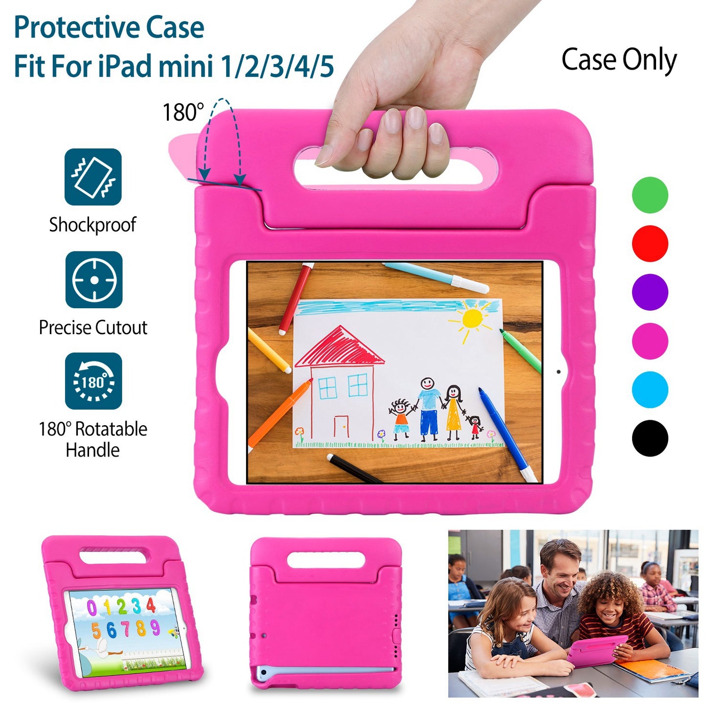 Protective Case Fit For iPad Mini 1 2 3 4 5 Shockproof Hard Kid Tablet PC Protection Cover W/ Foldable Handle