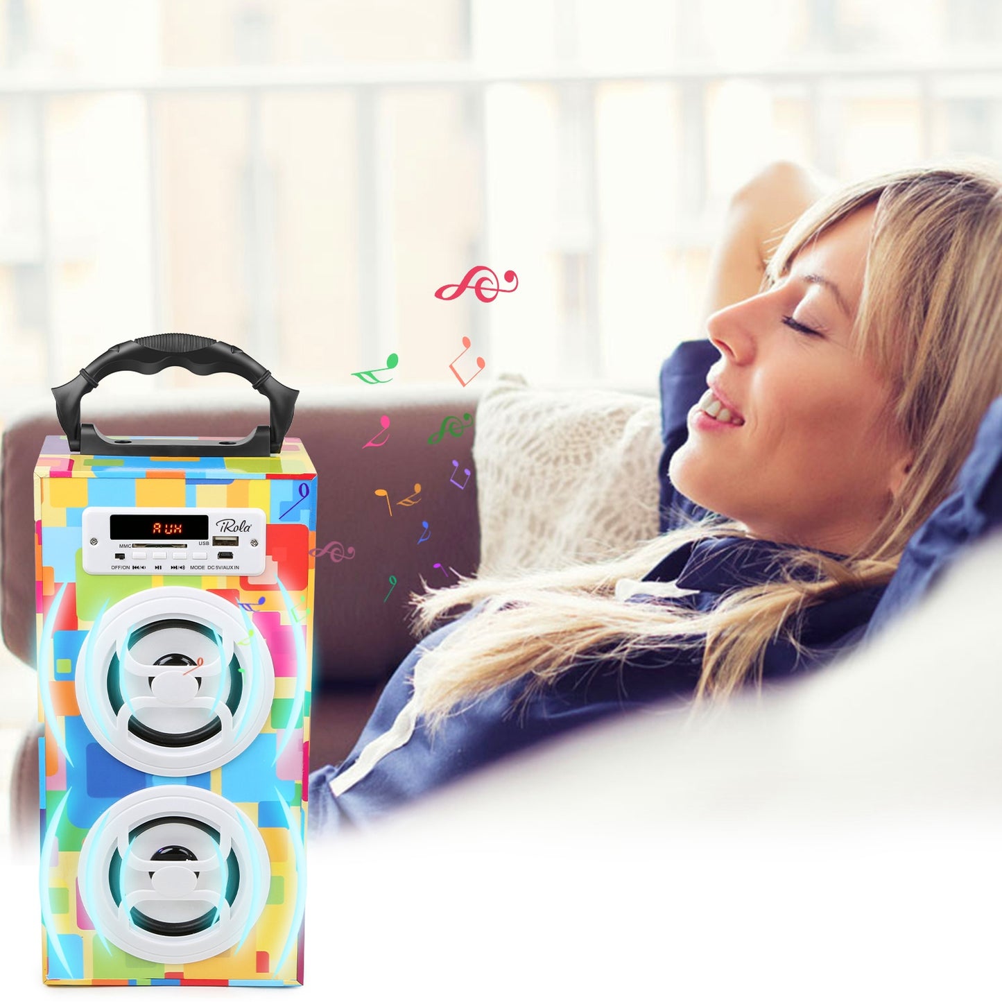 iRola Wireless Speaker 10W Powerful Subwoofer Wooden Loudspeaker FM AUX MMC for iPhone X Samsung S9 Tablet PC