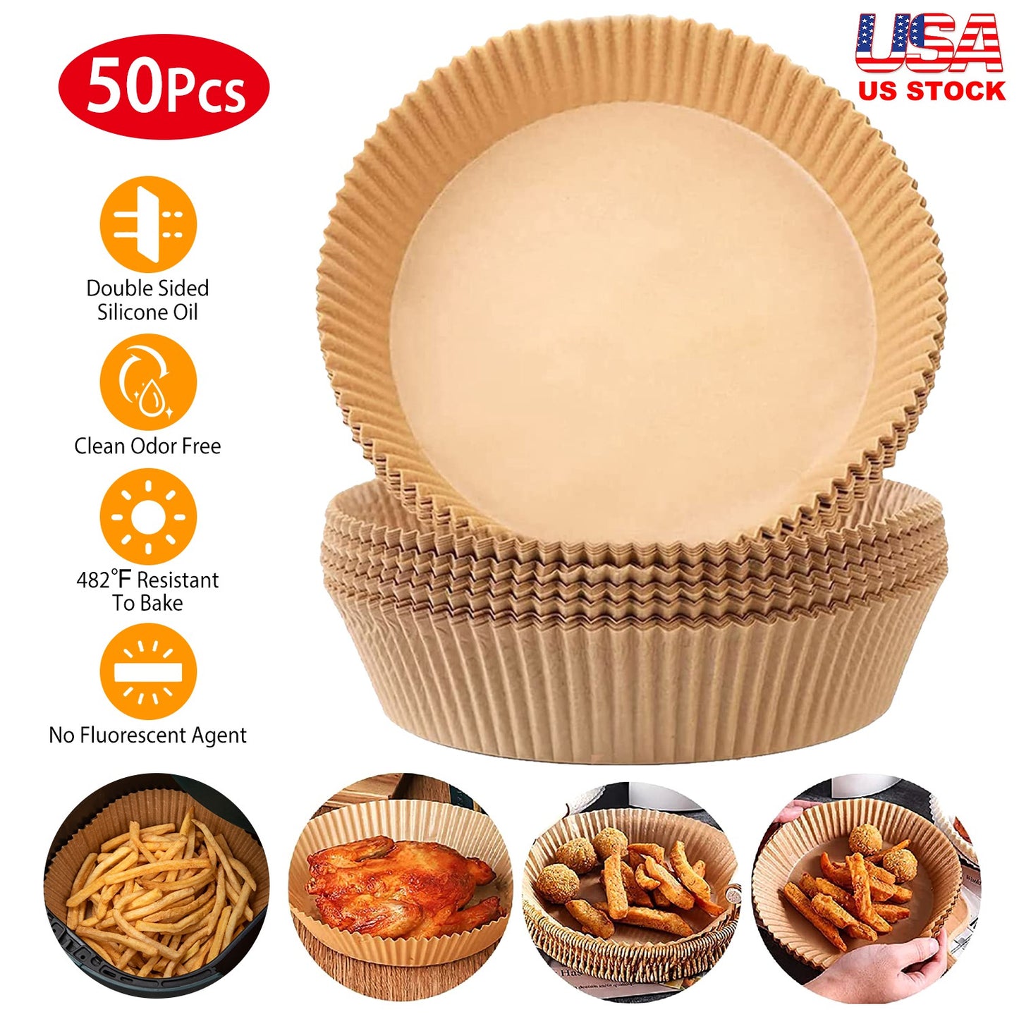 50Pcs Disposable Air Fryer Paper Liner Waterproof Non-Stick Oil-proof Parchment Paper Cooking Baking Paper  6.29in
