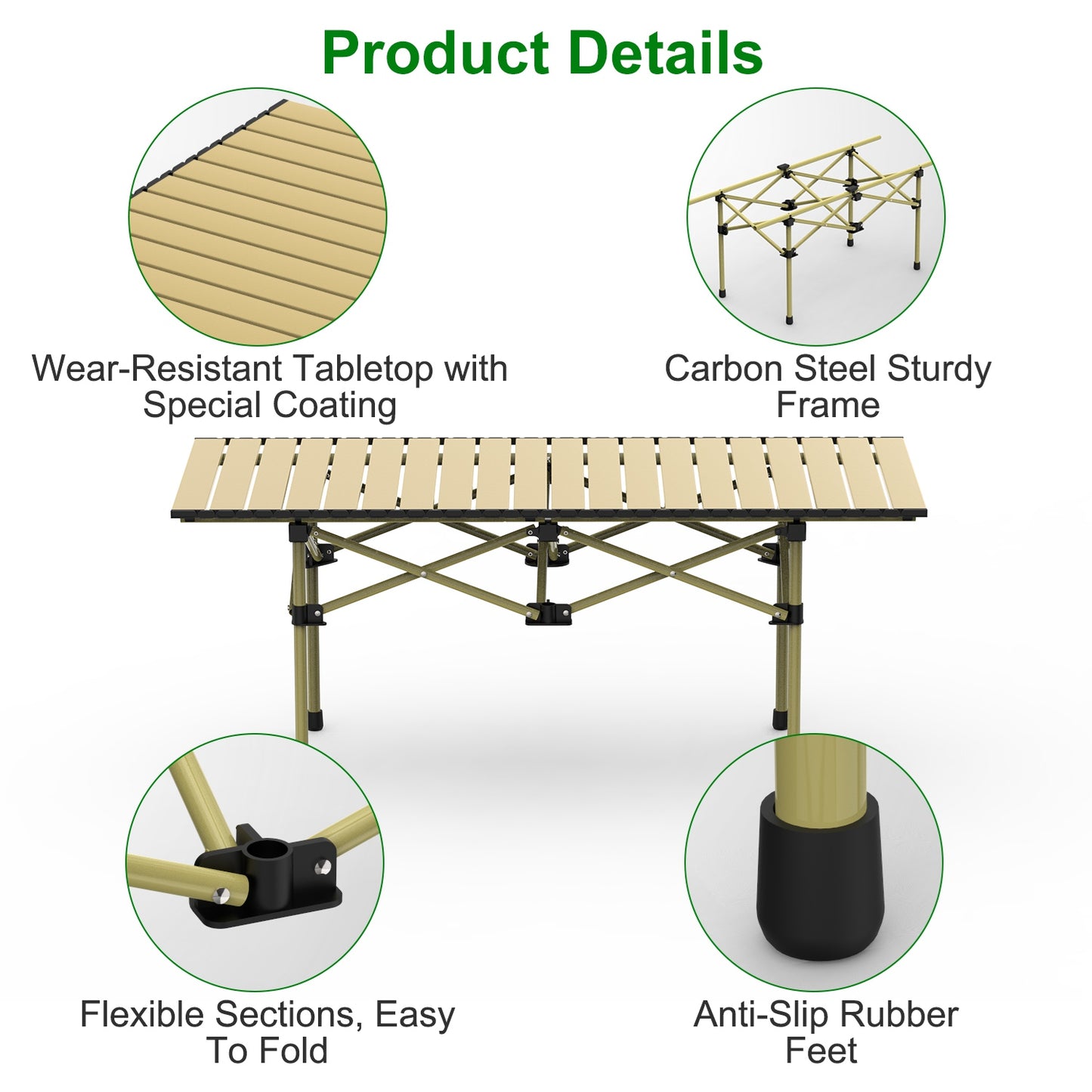 Folding Camping Table Portable Lightweight Carbon Steel Roll-up Picnic BBQ Desk with Carry Bag Heavy Duty for Outdoor Beach Backyard Party Patio Campi