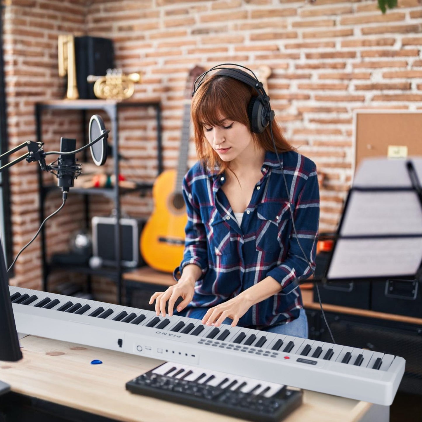 Folding Piano Keyboard 88 Keys Rechargeable Full Size Semi Weighted Piano Digital ElectronicÊPiano with LCD Screen Carry Bag Mic Sheet Music Stand Sti