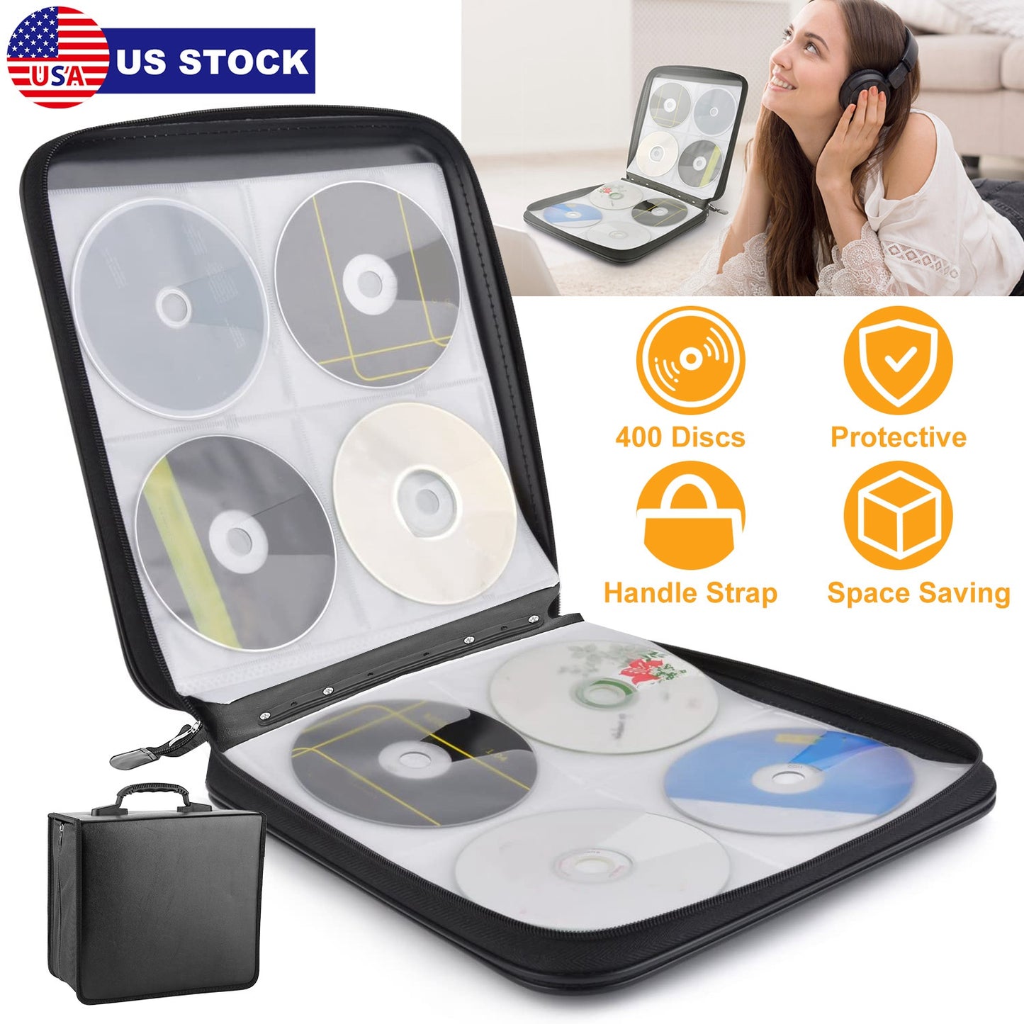 400 Discs CD Case CD DVD Storage Binder Sleeves Bag Portable Media Disk Wallet Album W/ Carrying Handle