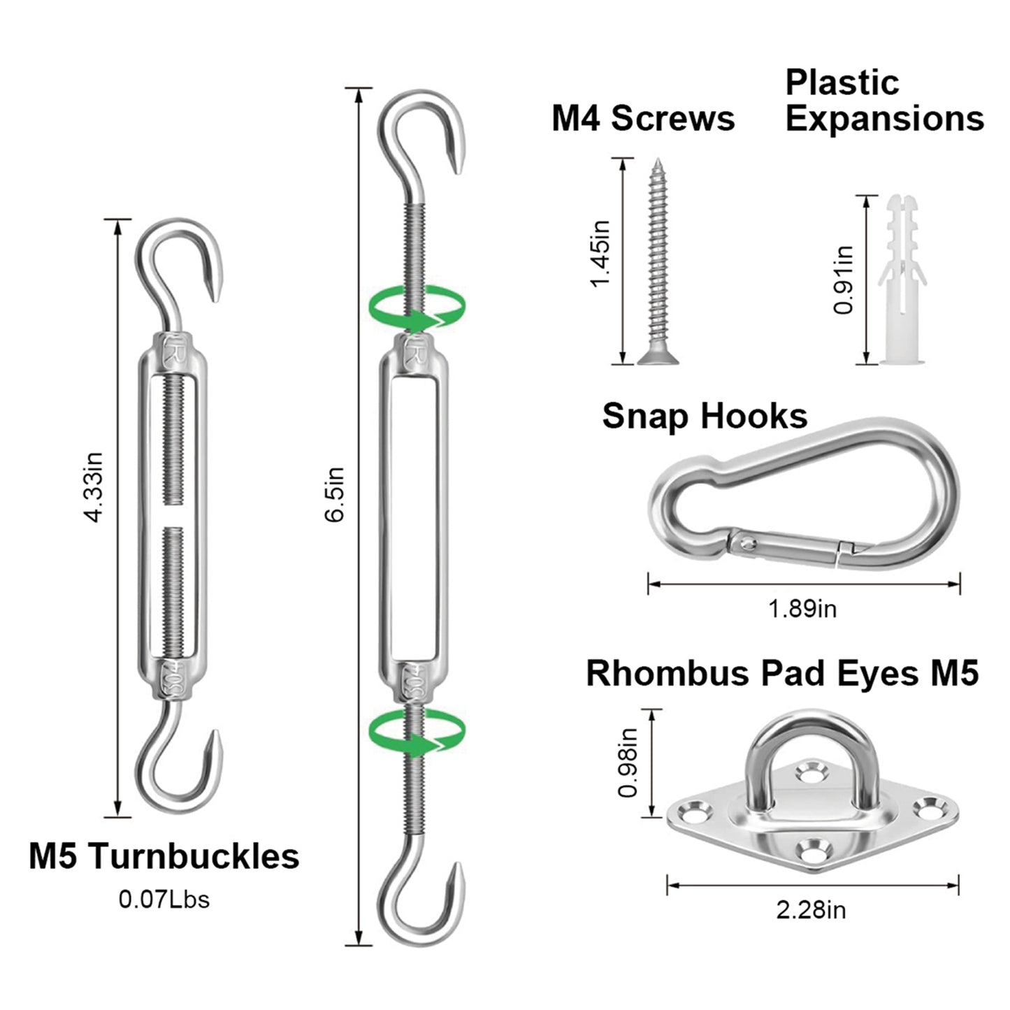 Sun Shade Sail Hardware Kit Stainless Steel Canopy Installation Kit Fixing Accessory for Rectangular Square Shade Sail Installation