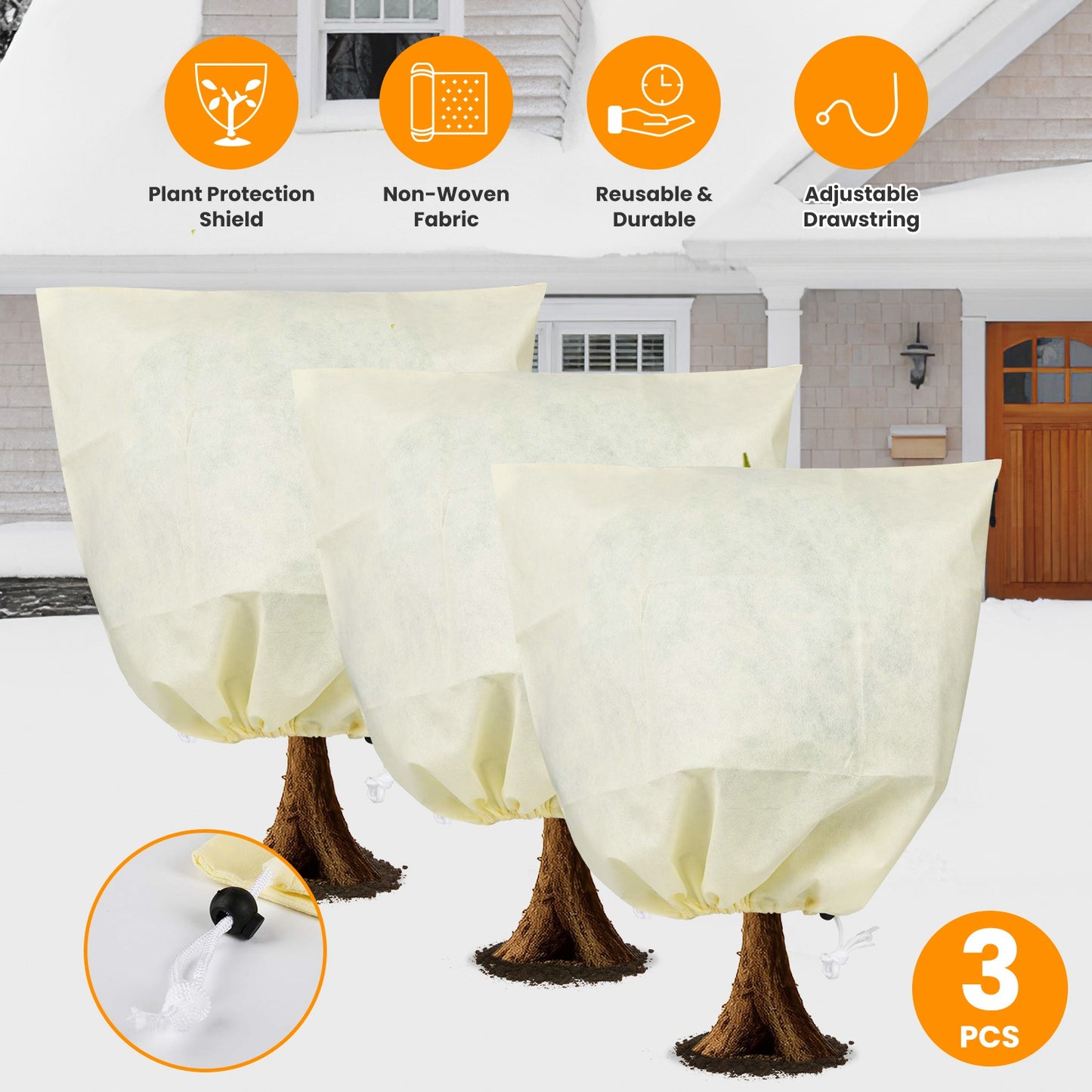 3Pcs Winter Plant Cover Bags with Drawstring 32.67x43.3in Plant Freeze Protector Reusable Non-Woven Plant Frost Blanket for Outdoor Garden Plants