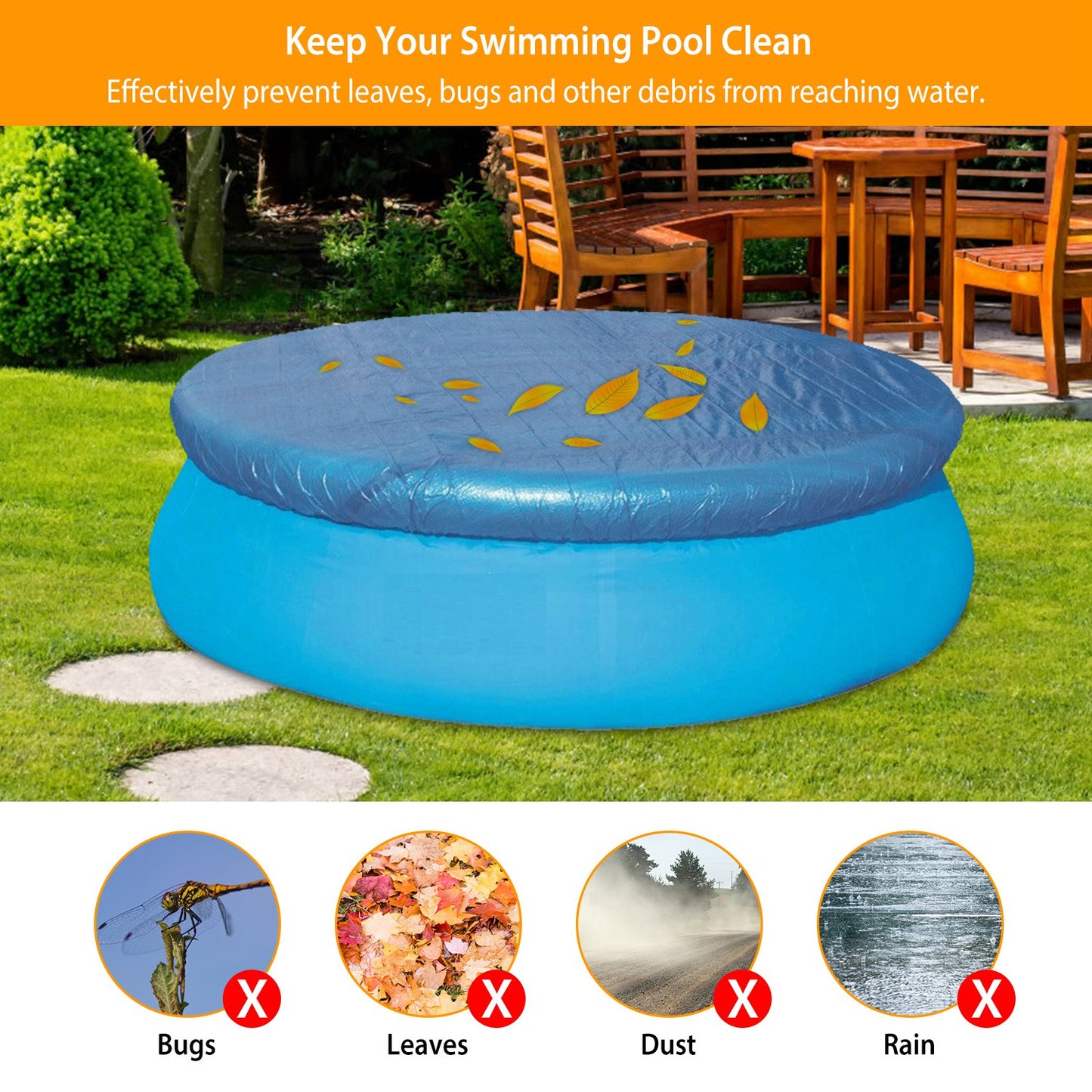 8ft Swimming Pool Round Cover Protector Dustproof Waterproof Paddling Pool Cover