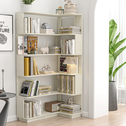 5-Tier L-Shaped Corner Bookshelf with 6 Open Shelves