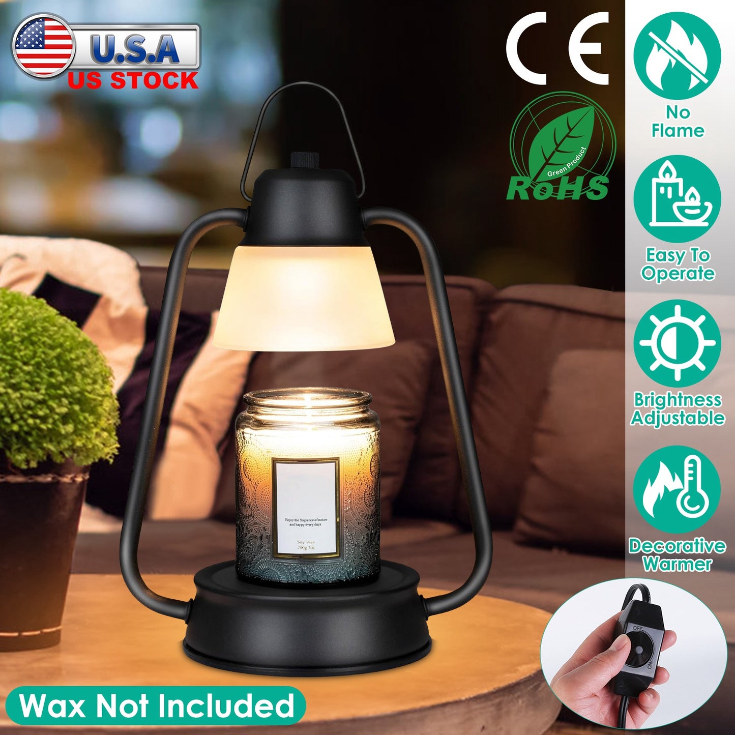 Electric Wax Melt Warmer Lamp Dimmable Fragrance Warmer Wax Candle Melter with 2 GU10 Bulbs Hanging Hook for Living Room Bathroom Office Table Decor